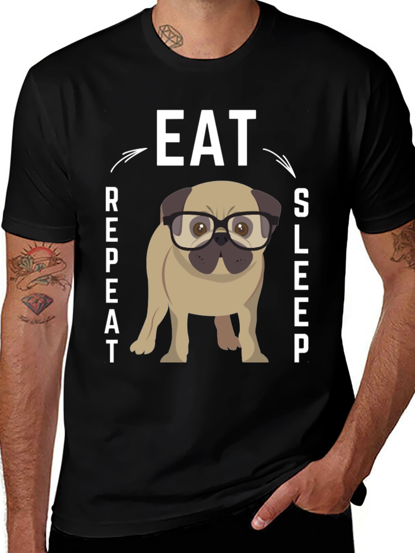 Eat Sleep Repeat Pug Graphic Tee
