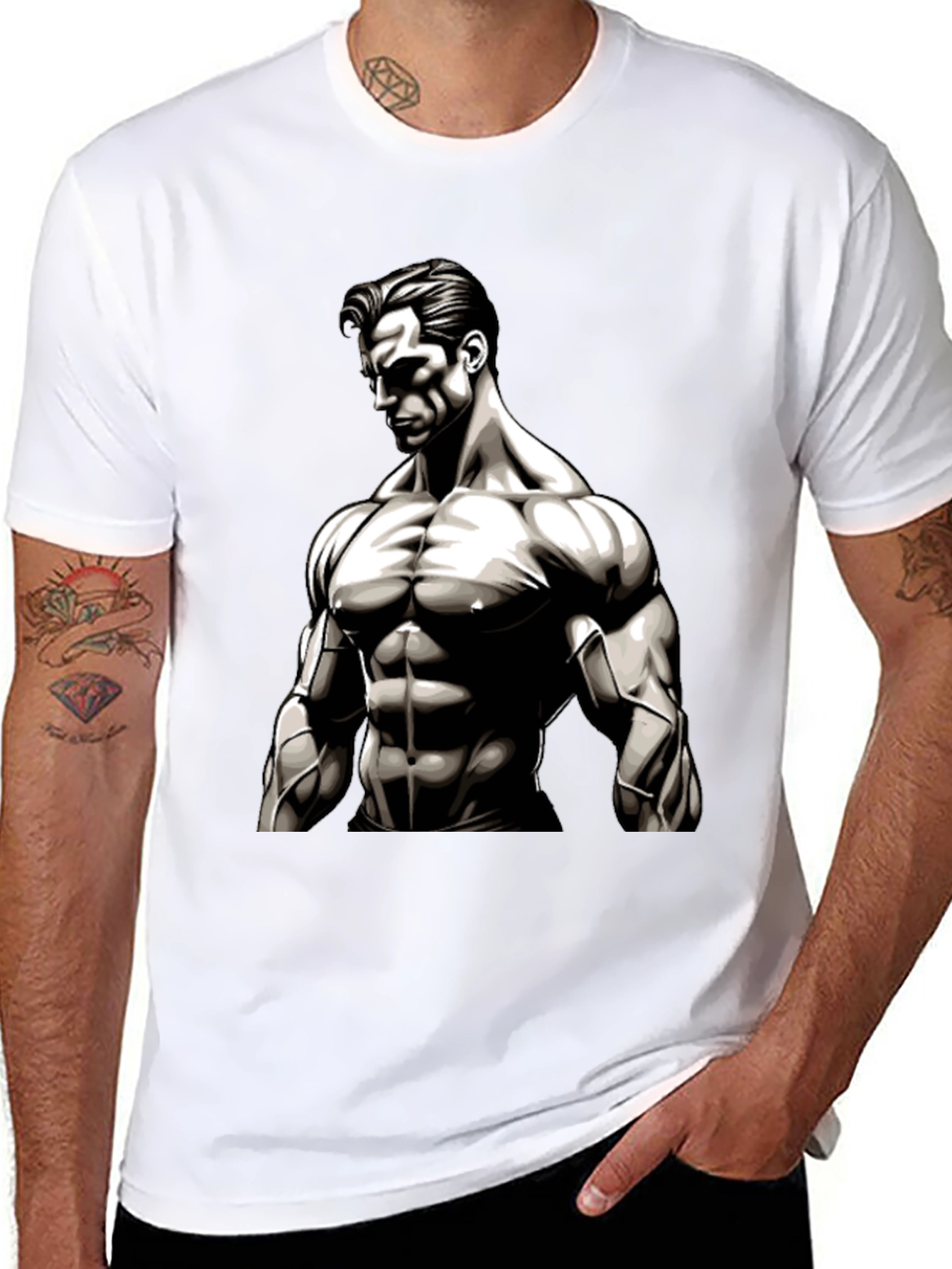 Muscle Graphic Print Black T-Shirt