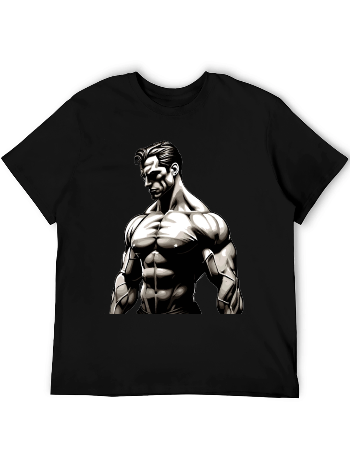 Muscle Graphic Print Black T-Shirt