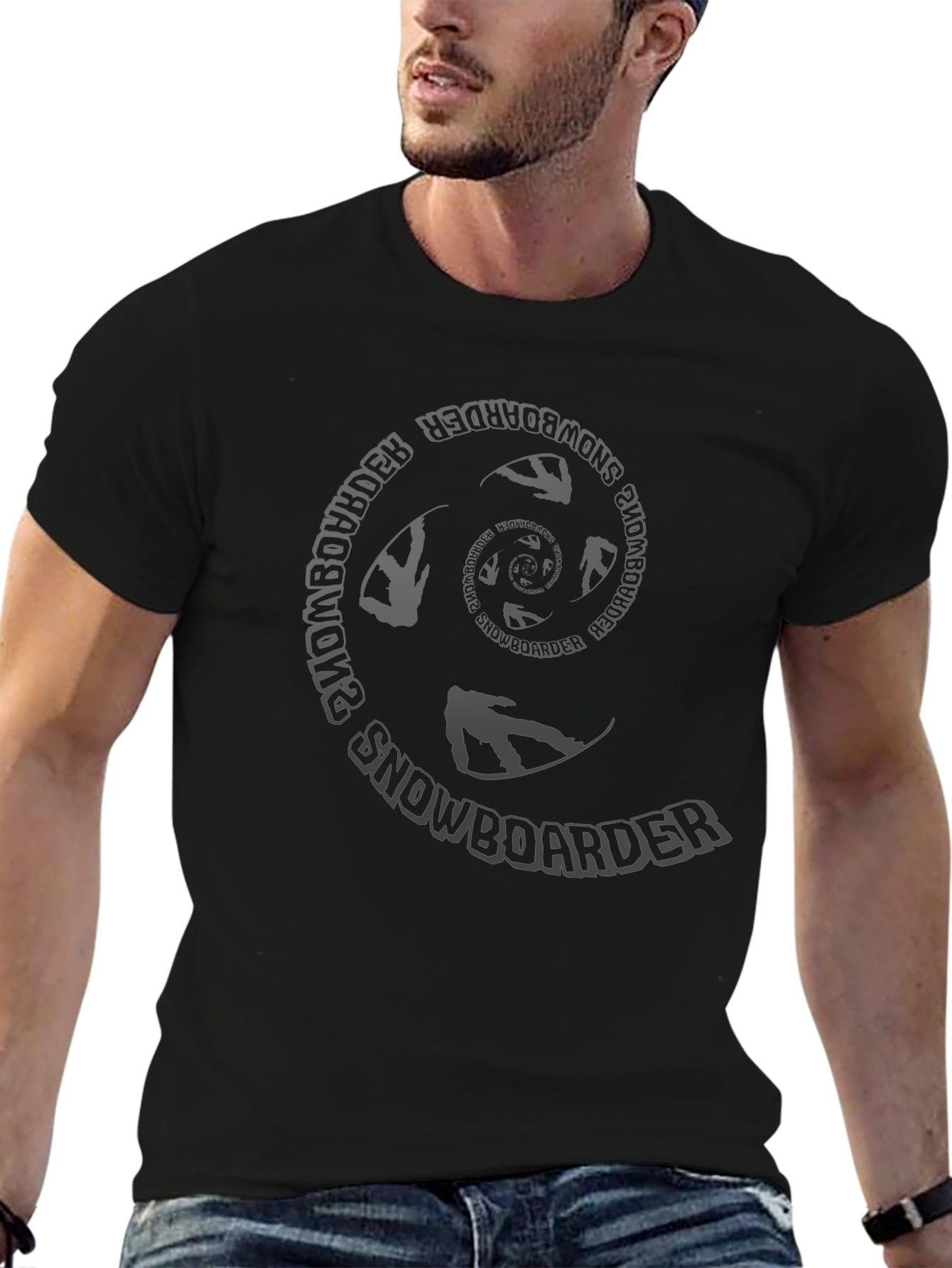Snowboarder Spiral Graphic Black T-Shirt