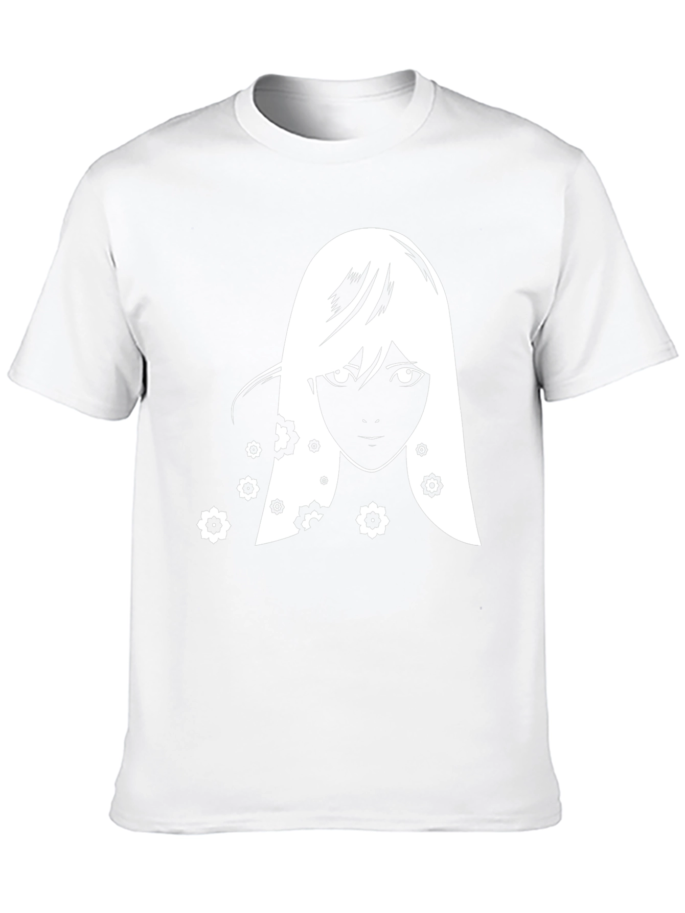 Anime Girl Floral T-Shirt - Black Graphic Tee