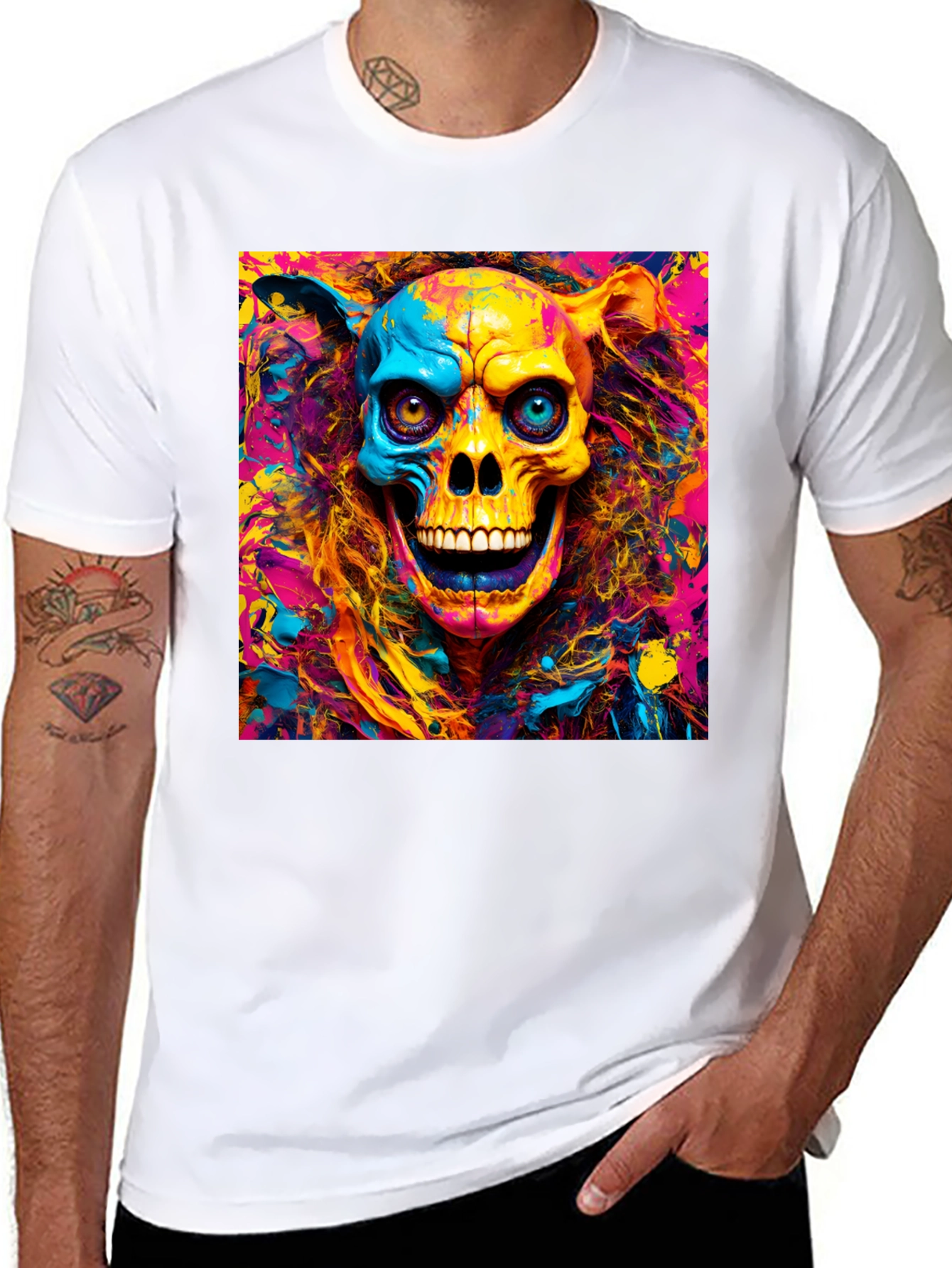 Psychedelic Skull Graphic T-Shirt - Vibrant Art Tee