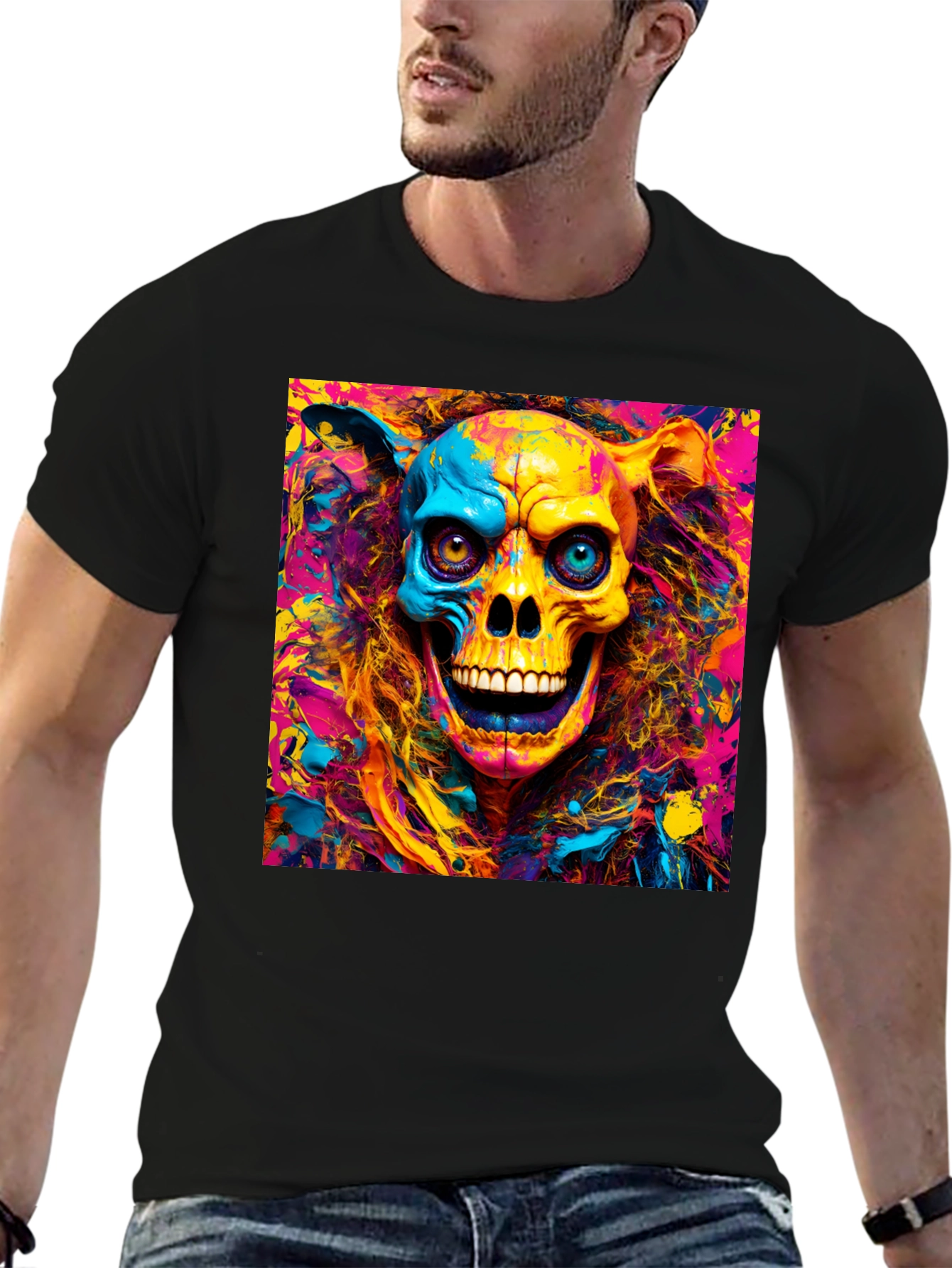 Psychedelic Skull Graphic T-Shirt - Vibrant Art Tee