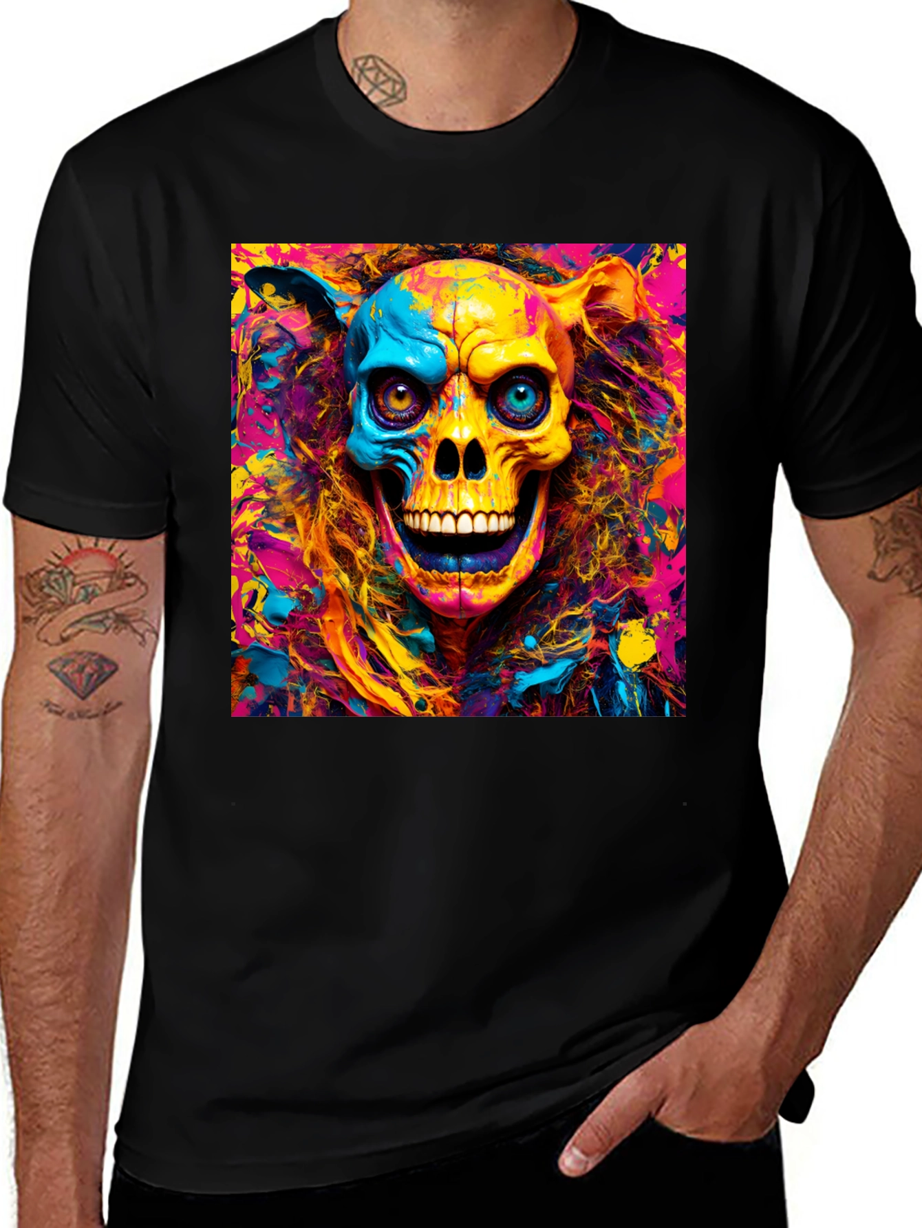 Psychedelic Skull Graphic T-Shirt - Vibrant Art Tee