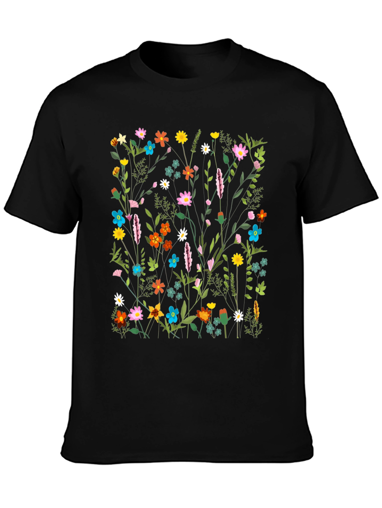 Floral Print Black T-Shirt - Nature Inspired Design