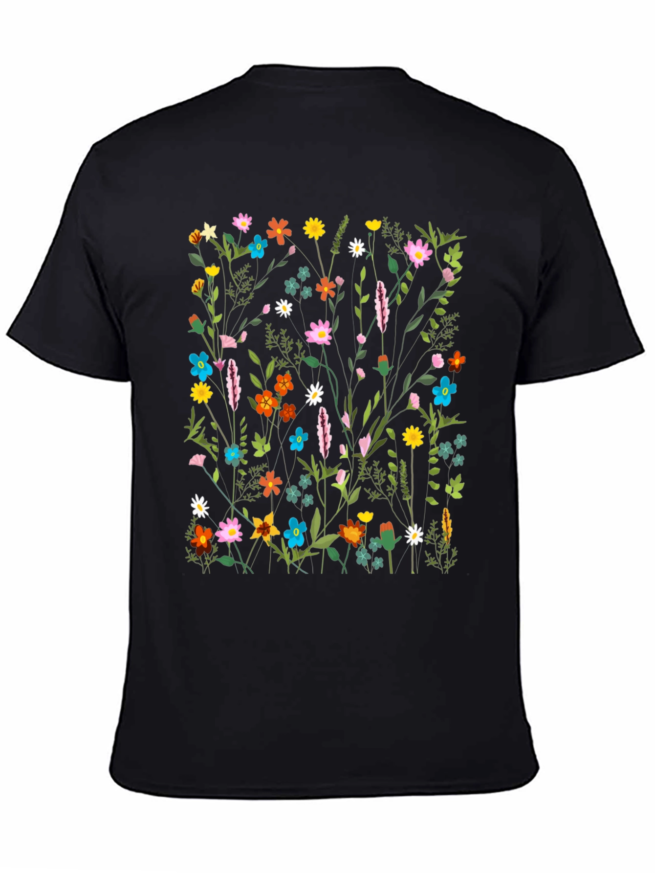 Floral Print Black T-Shirt - Nature Inspired Design