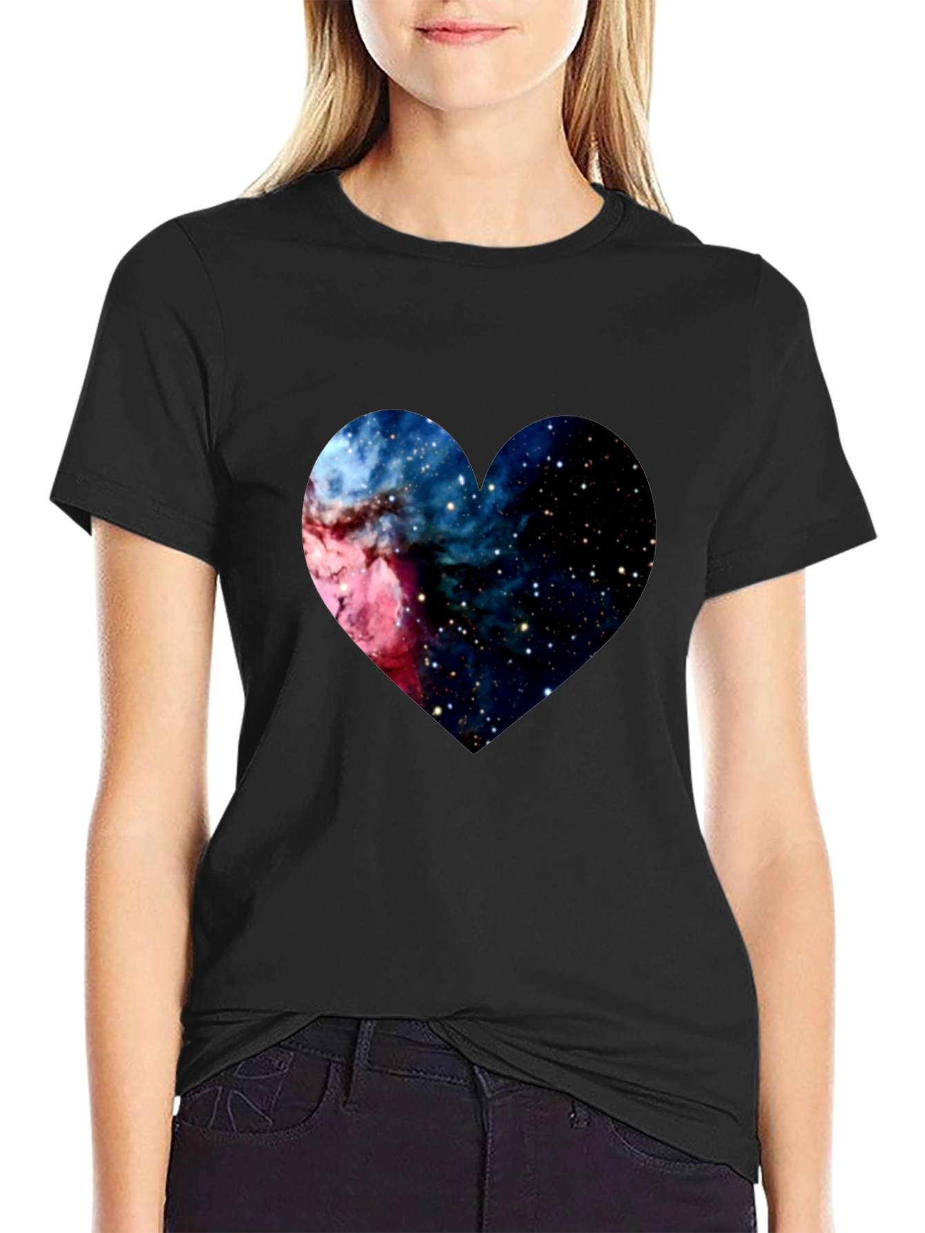 Galaxy Heart Black Tee - Cosmic Love T-Shirt