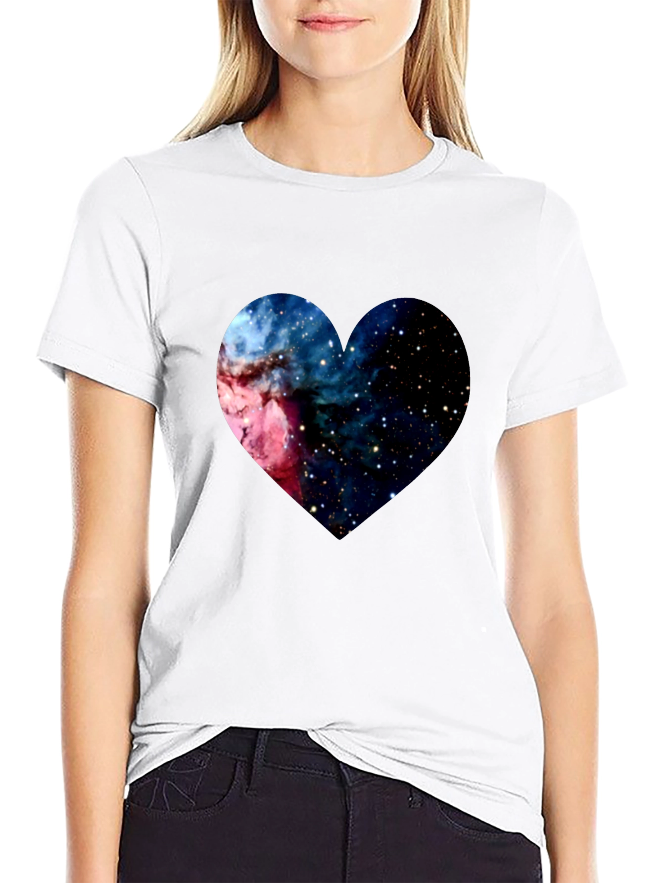 Galaxy Heart Black Tee - Cosmic Love T-Shirt