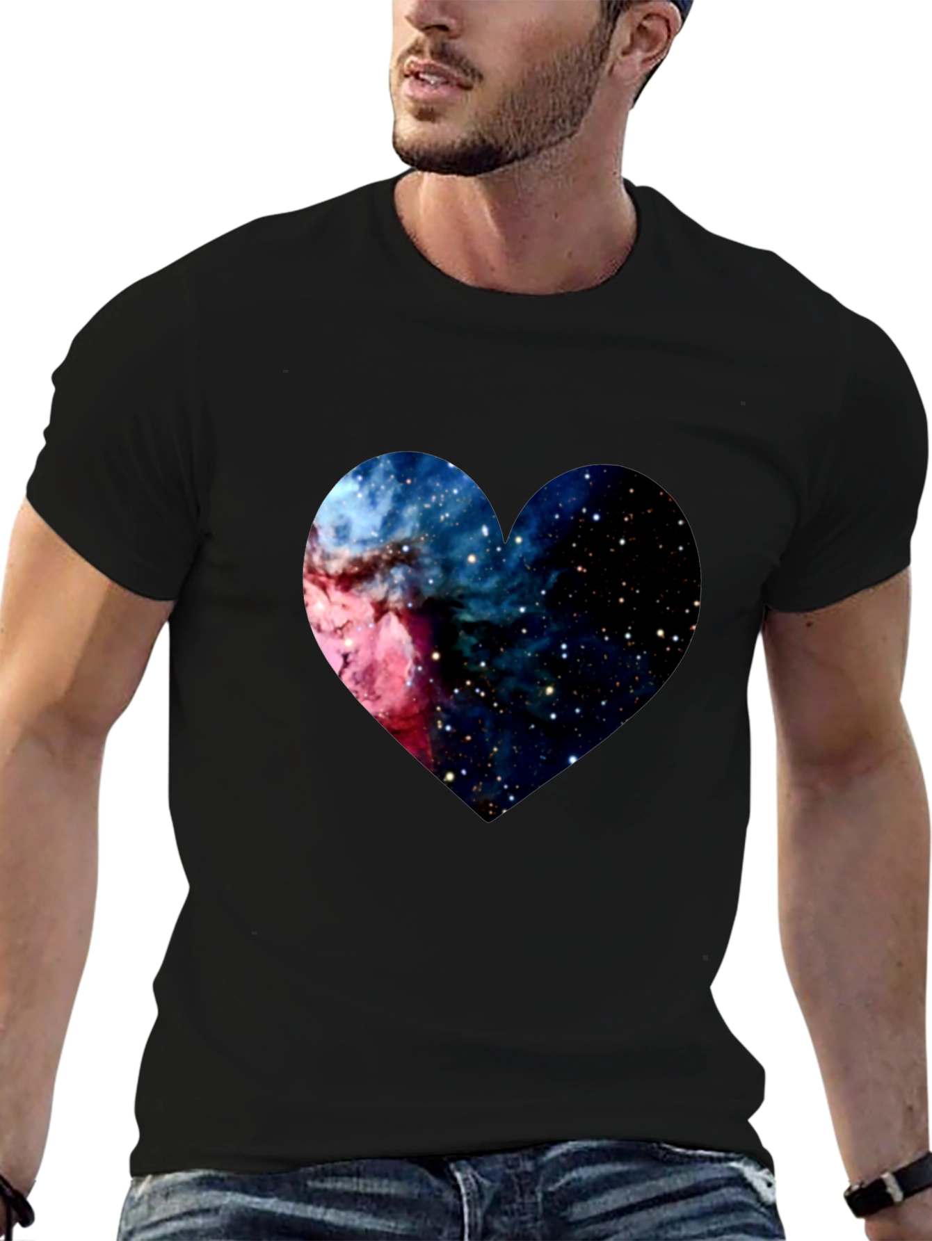 Galaxy Heart Black Tee - Cosmic Love T-Shirt