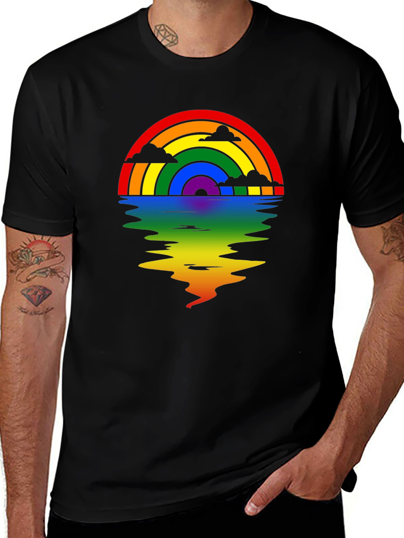 Rainbow Reflection Graphic Tee - Black