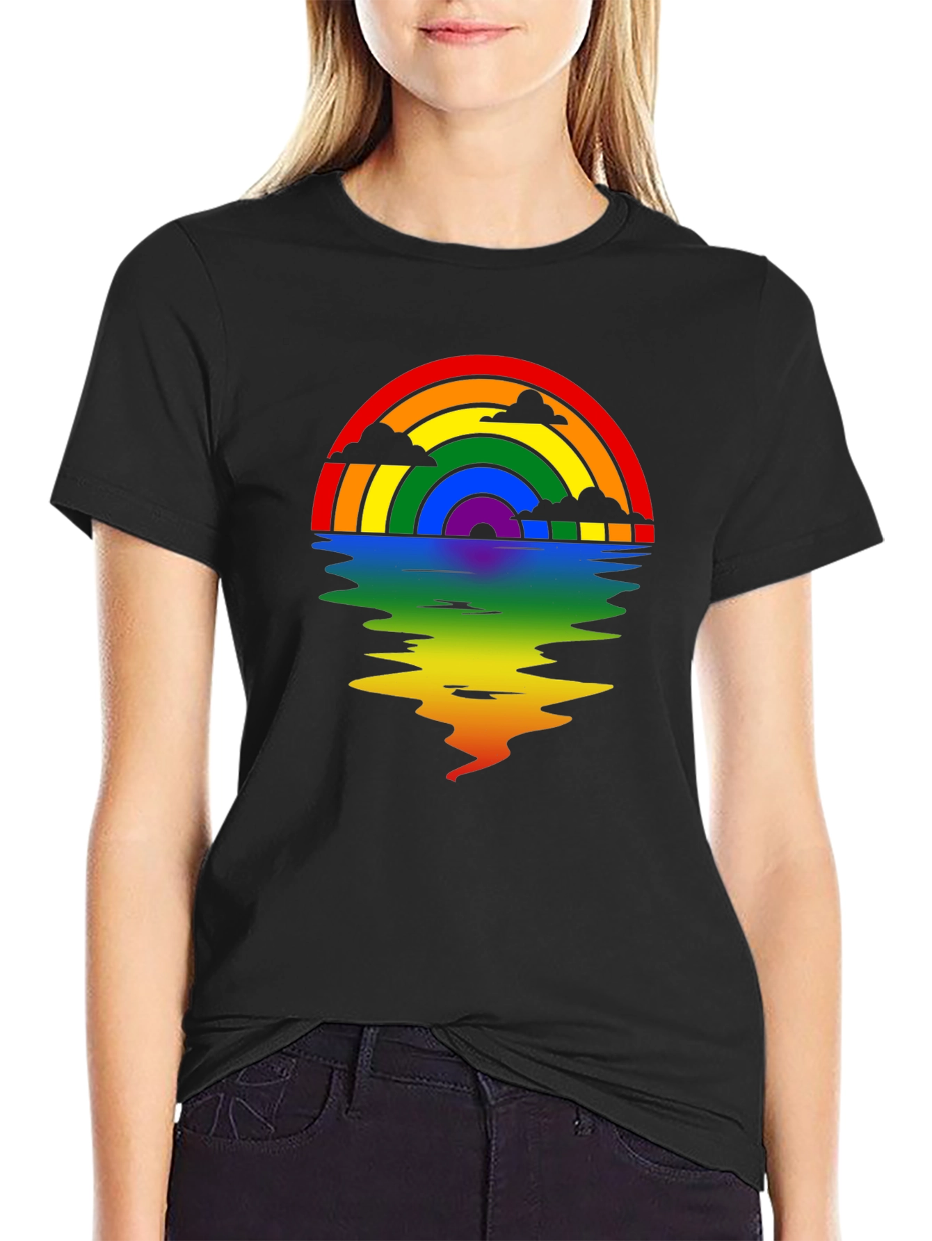 Rainbow Reflection Graphic Tee - Black