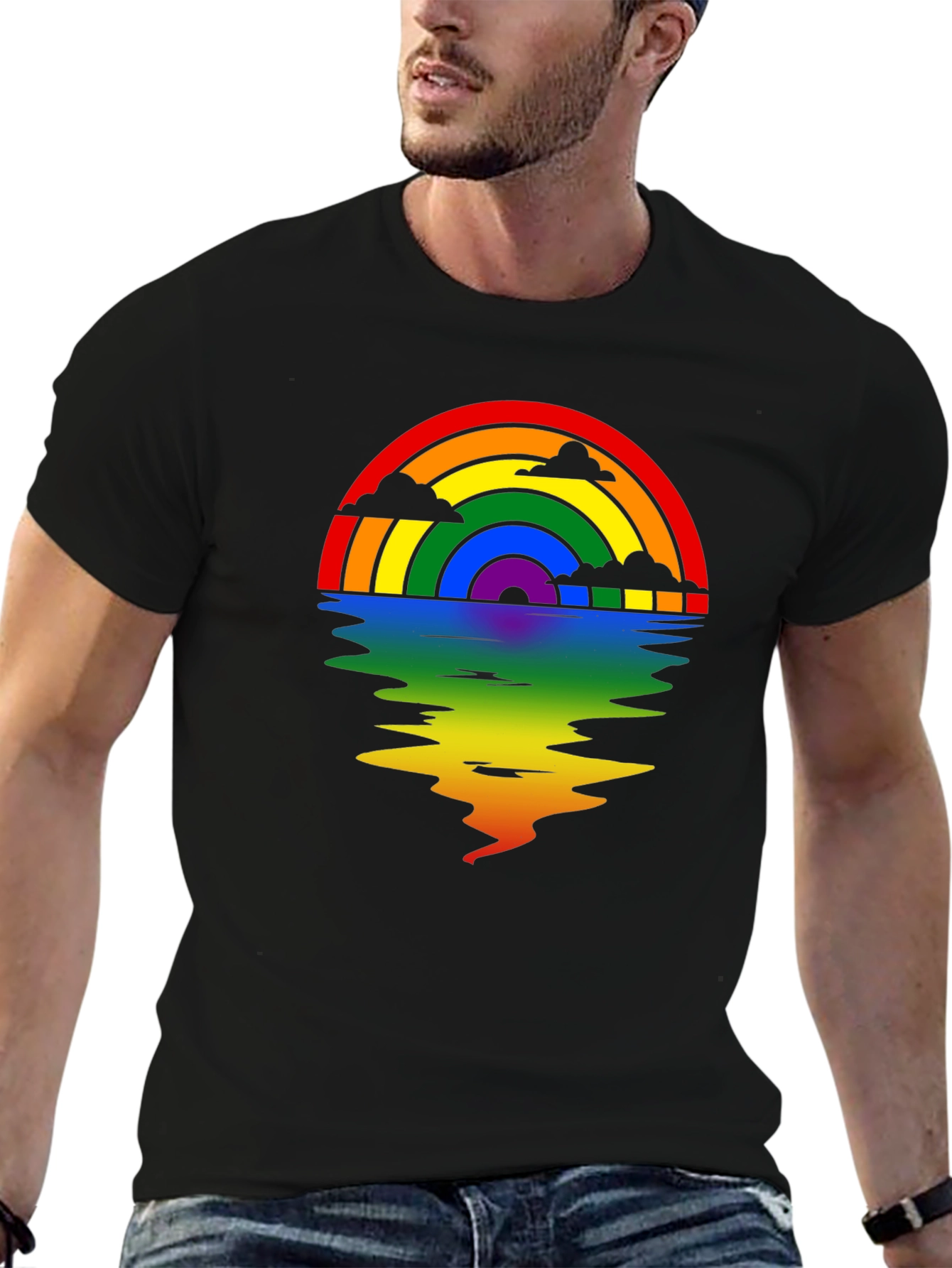 Rainbow Reflection Graphic Tee - Black