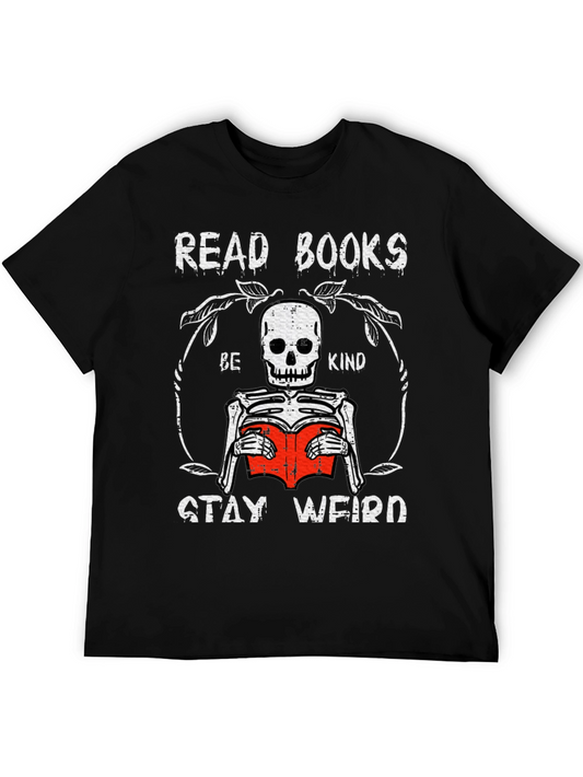 Read Books Be Kind Stay Weird Skeleton T-Shirt