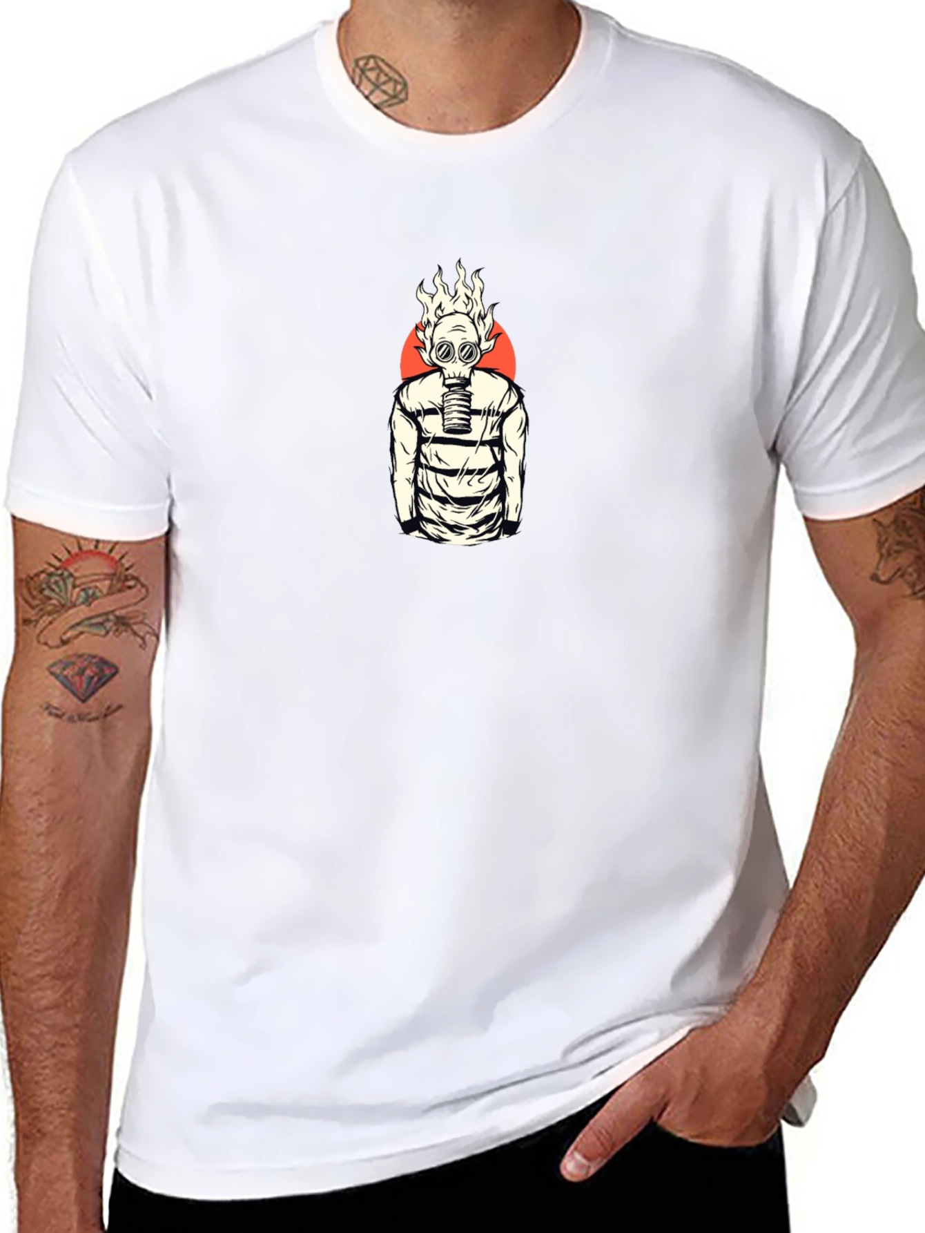 Flaming Gas Mask Graphic Tee - Edgy Streetwear