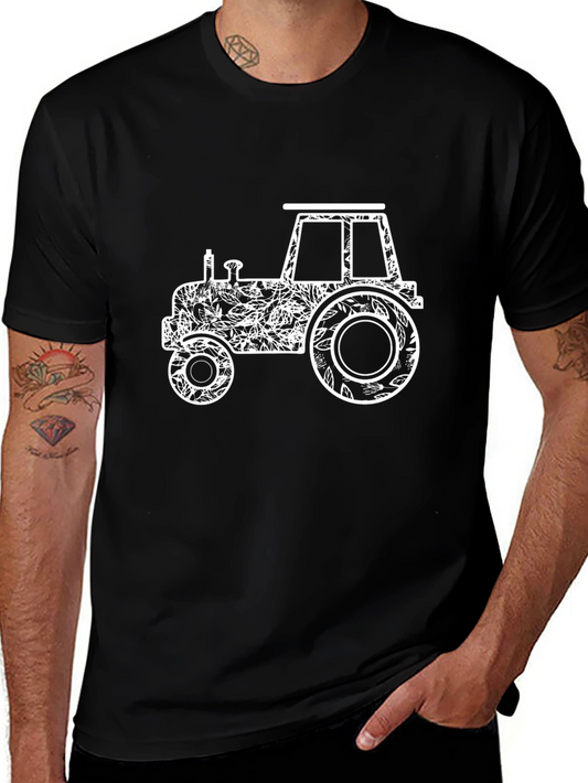 Floral Tractor Graphic Tee - Black Cotton