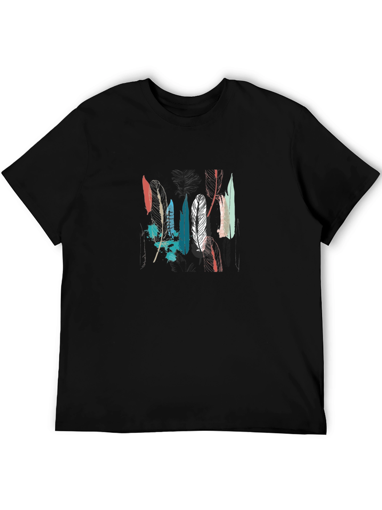 Feather Graphic Tee - Black Cotton T-Shirt