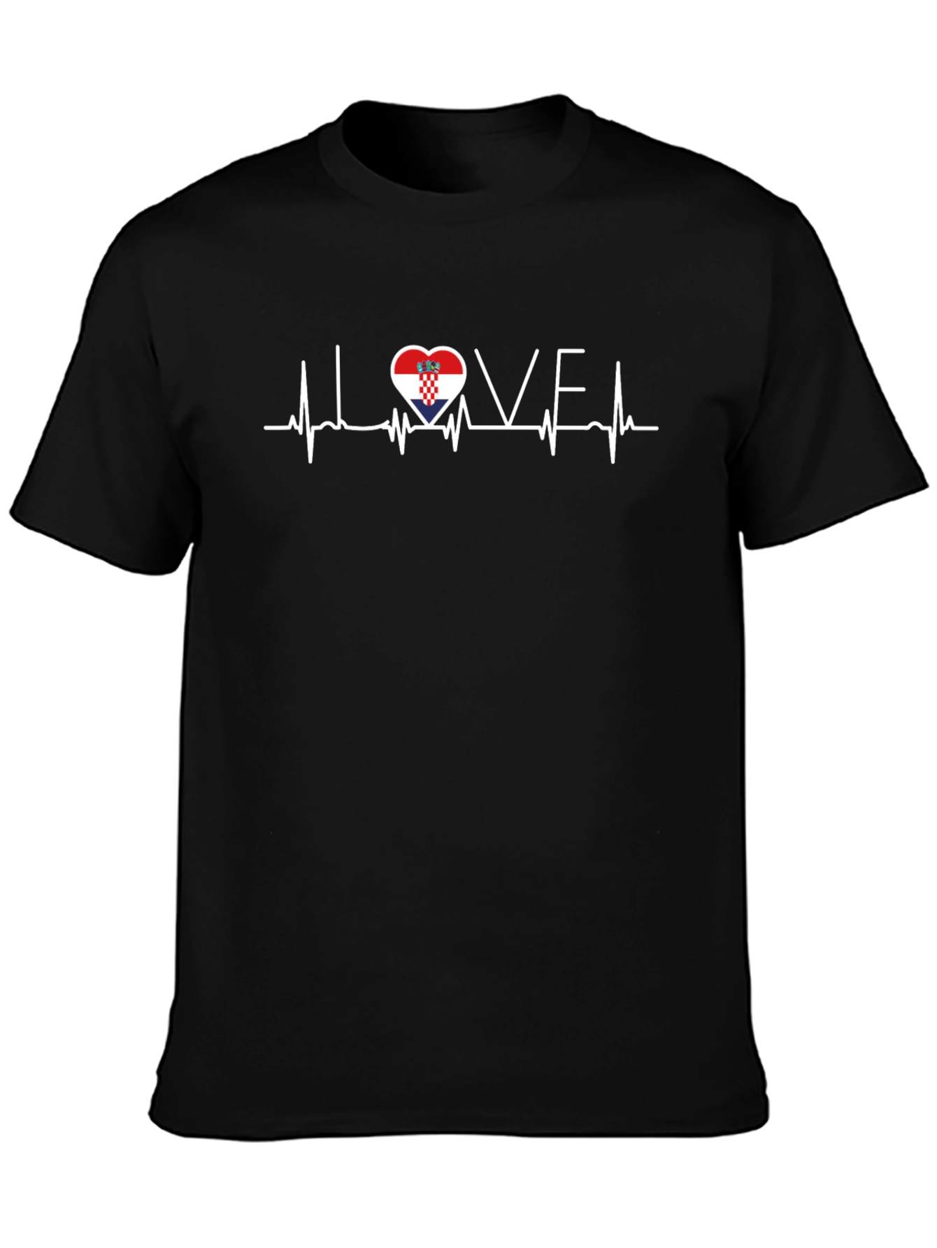 Croatia Love Heartbeat T-Shirt - Black