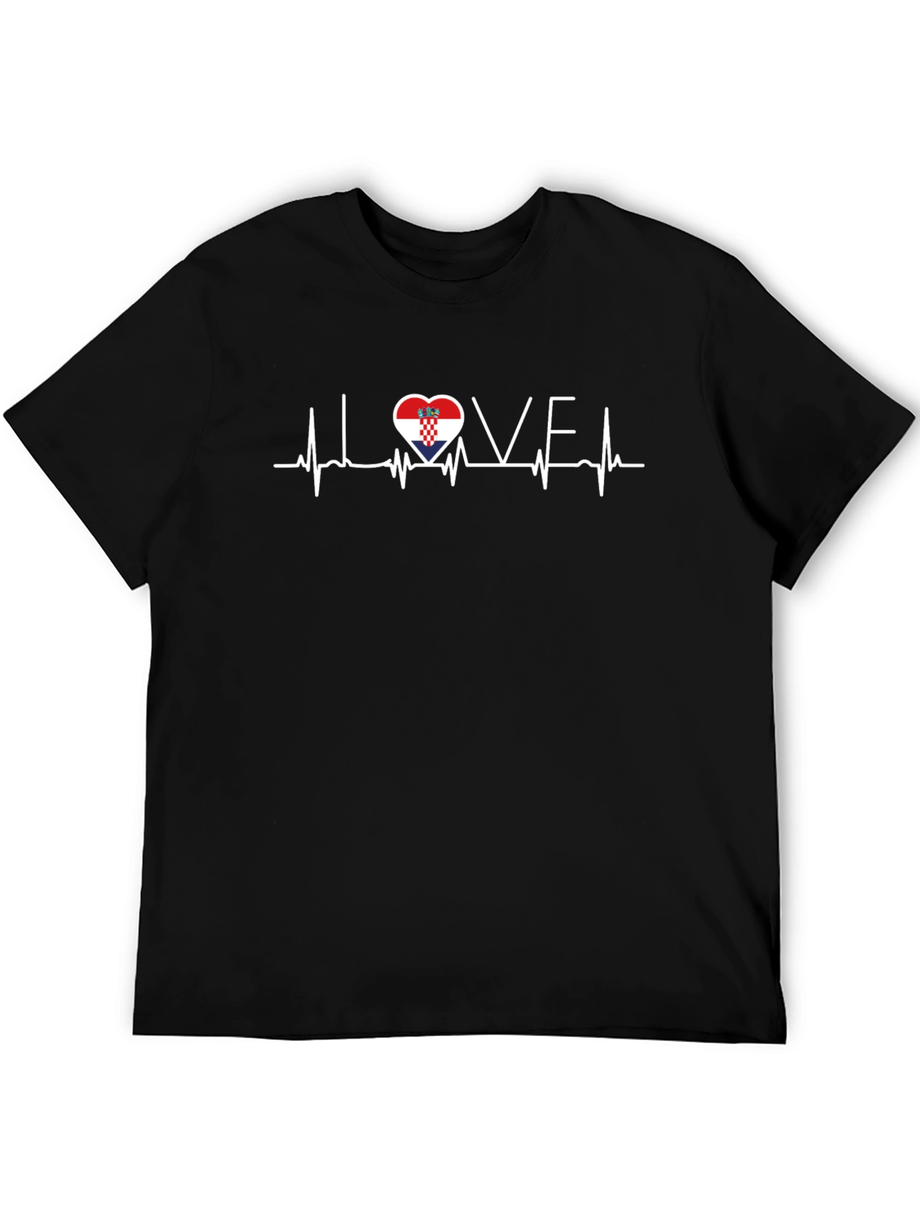 Croatia Love Heartbeat T-Shirt - Black