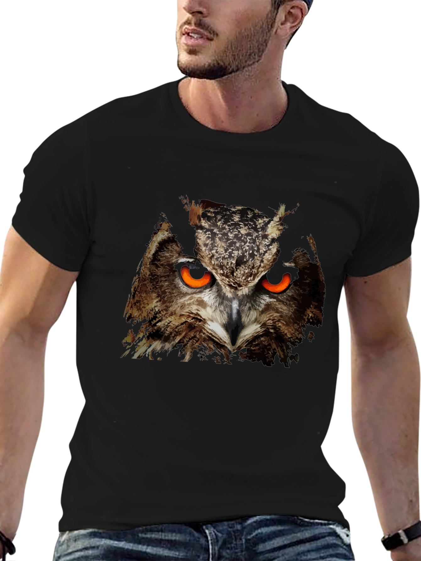 Mens Black Owl Graphic T-Shirt