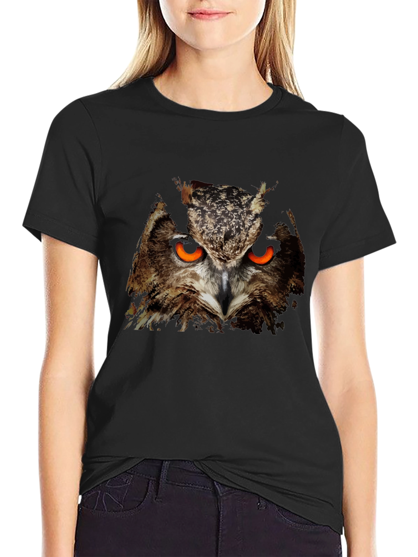 Mens Black Owl Graphic T-Shirt
