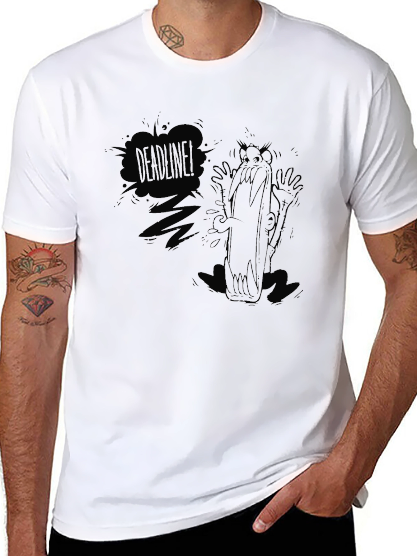 Deadline Cartoon Graphic Black T-Shirt