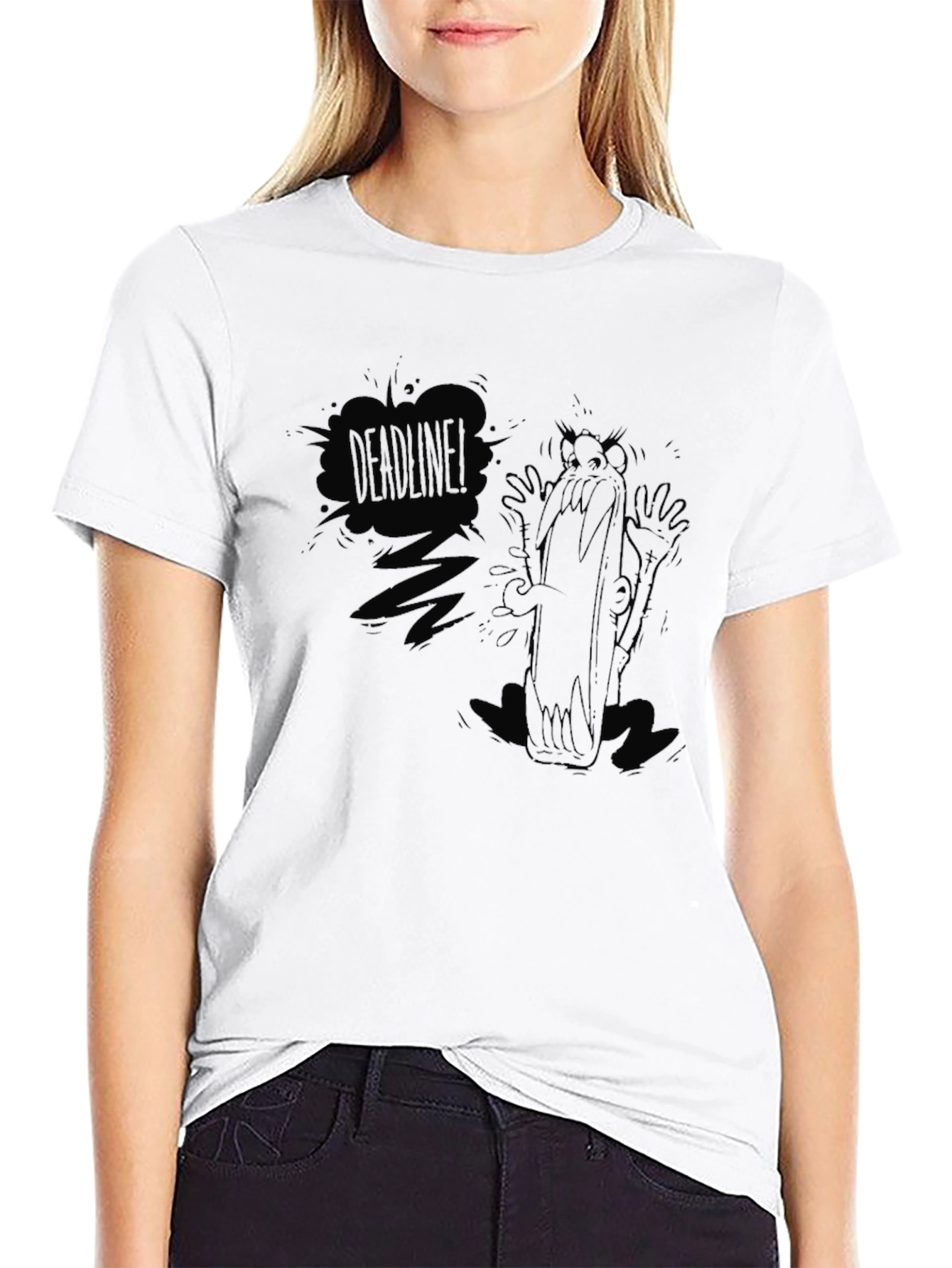 Deadline Cartoon Graphic Black T-Shirt