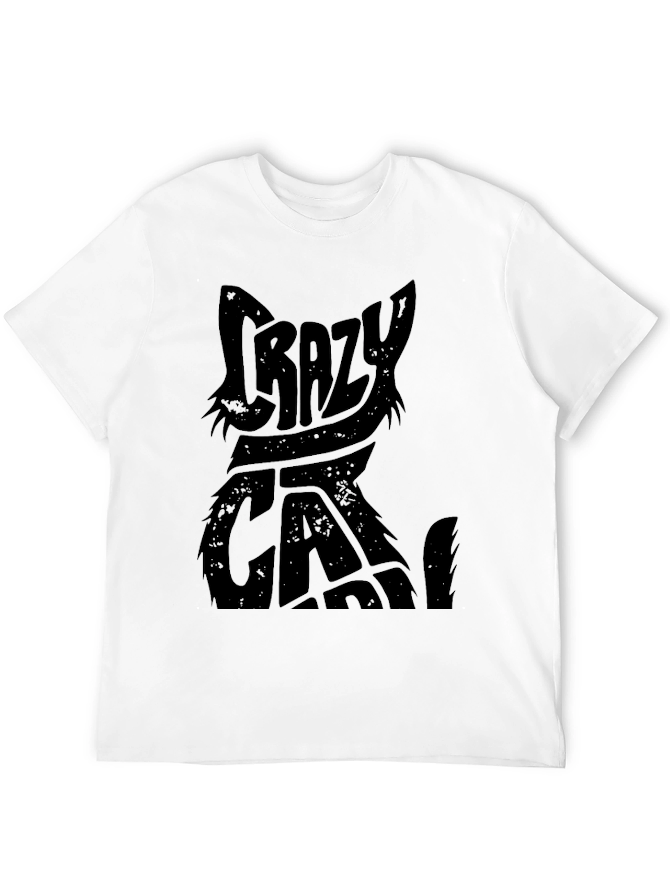 Crazy Cat Graphic Print Black T-Shirt