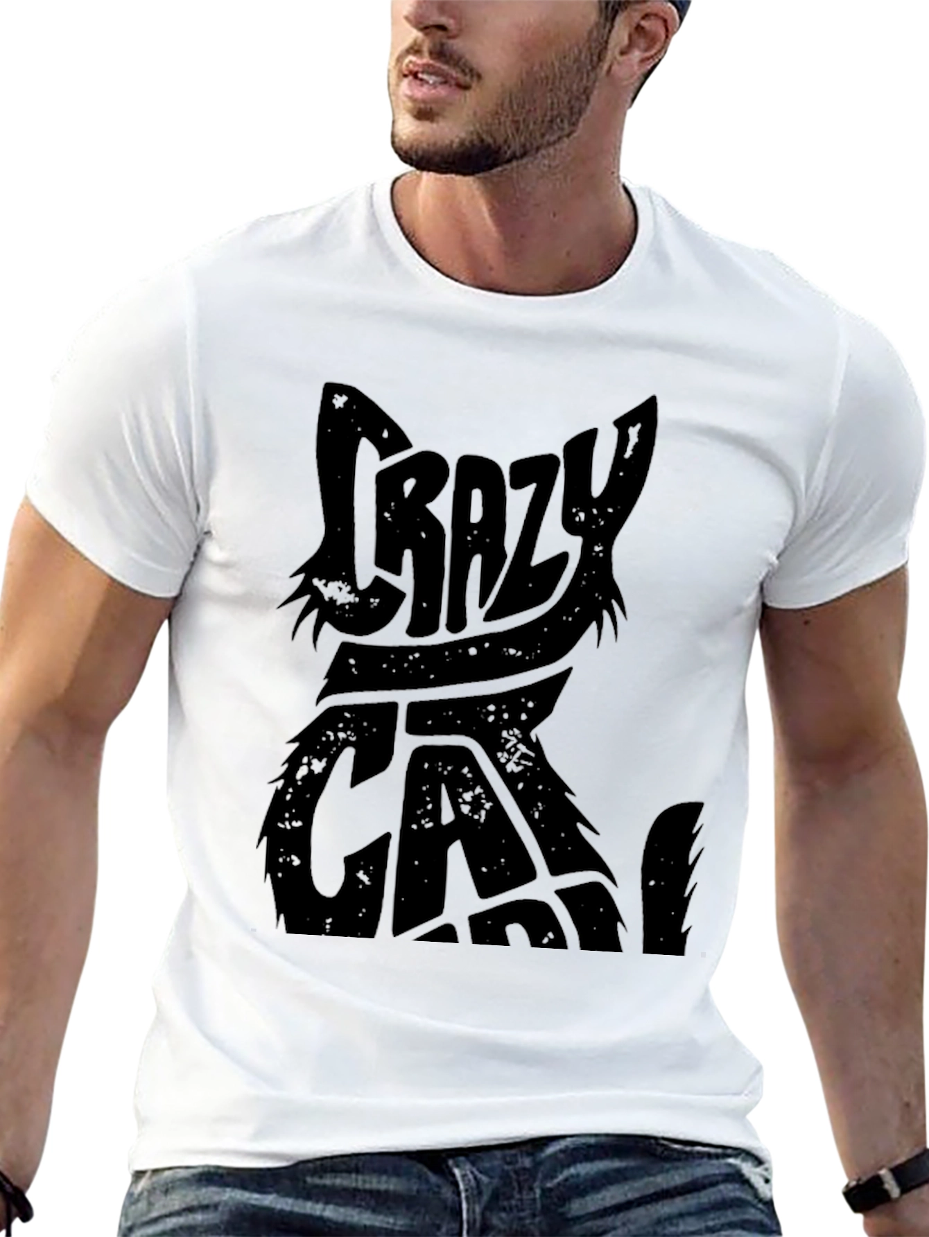 Crazy Cat Graphic Print Black T-Shirt
