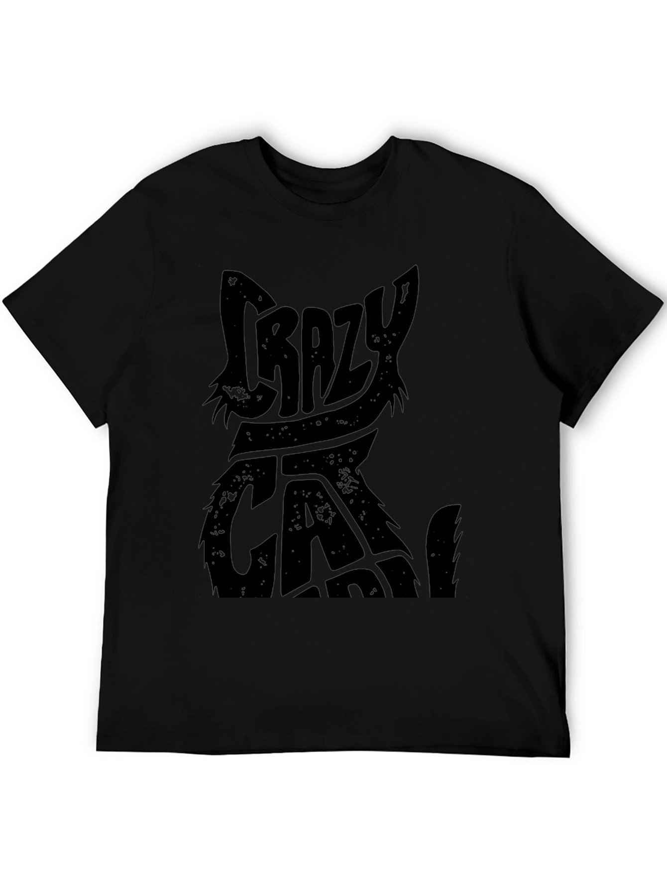 Crazy Cat Graphic Print Black T-Shirt