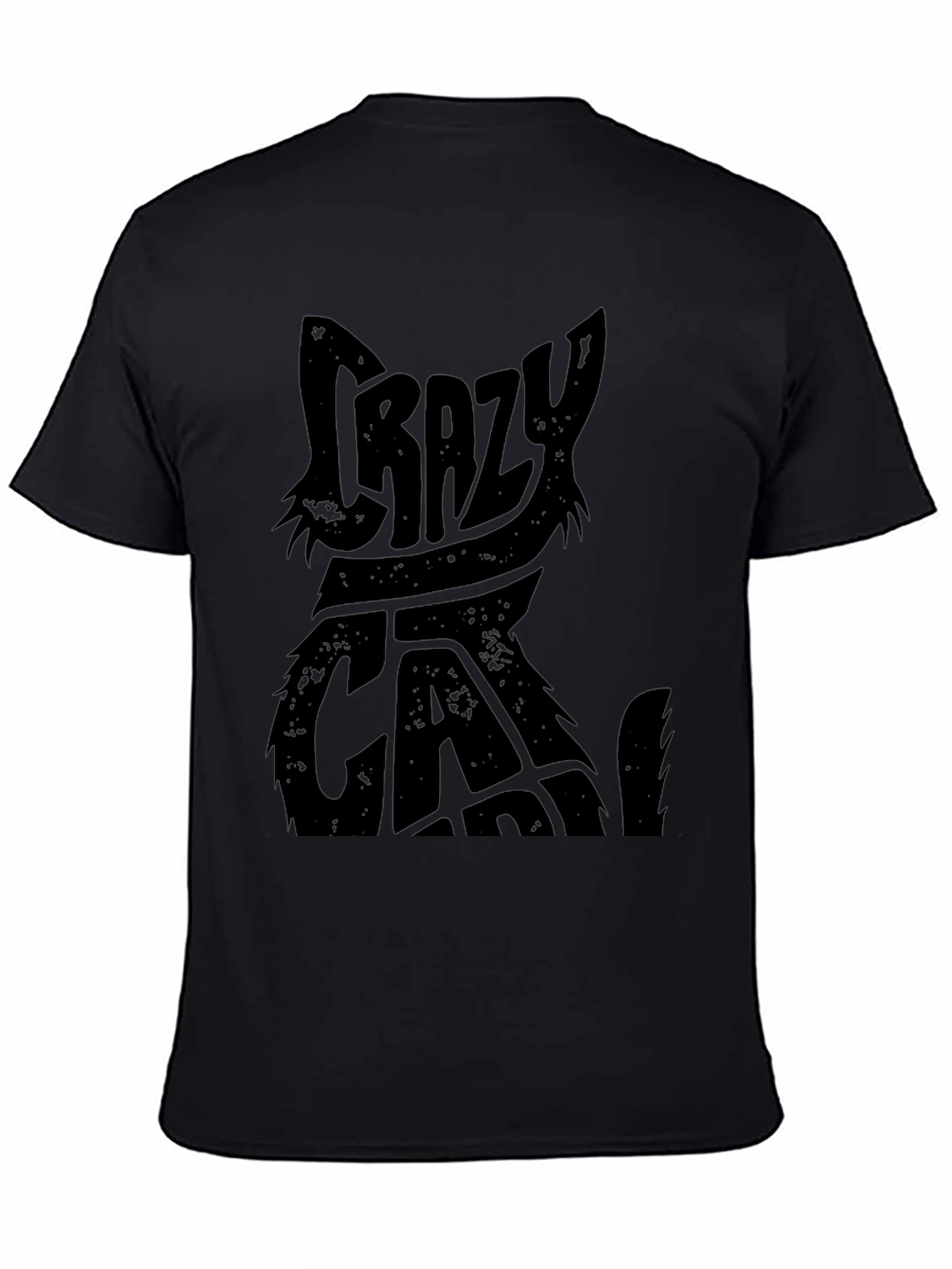 Crazy Cat Graphic Print Black T-Shirt