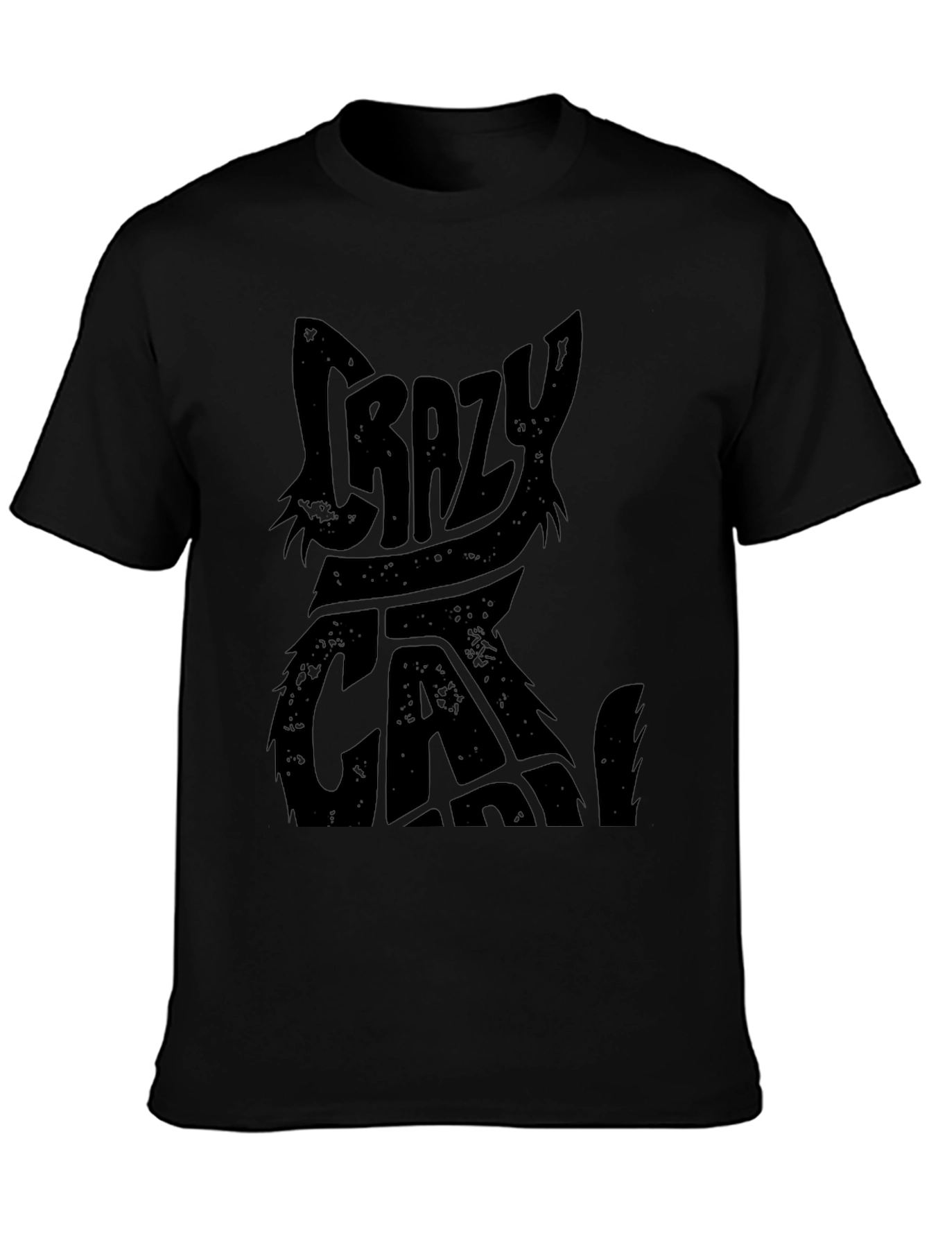 Crazy Cat Graphic Print Black T-Shirt