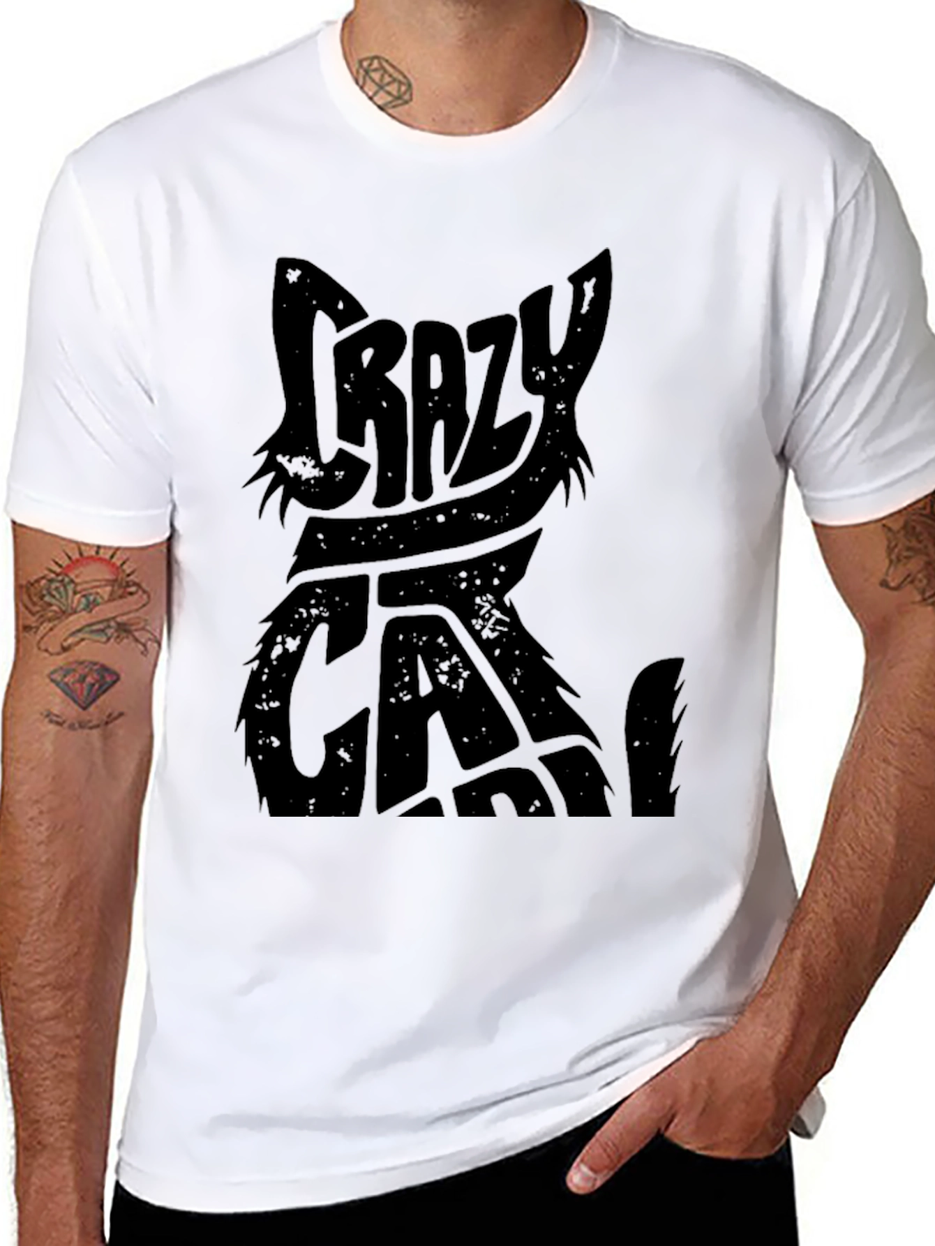 Crazy Cat Graphic Print Black T-Shirt
