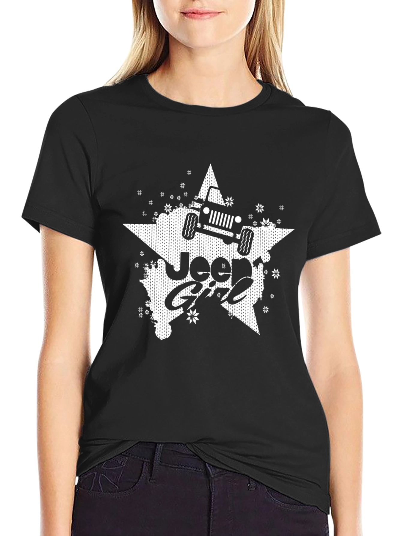 Jeep Girl Star Graphic Tee - Black
