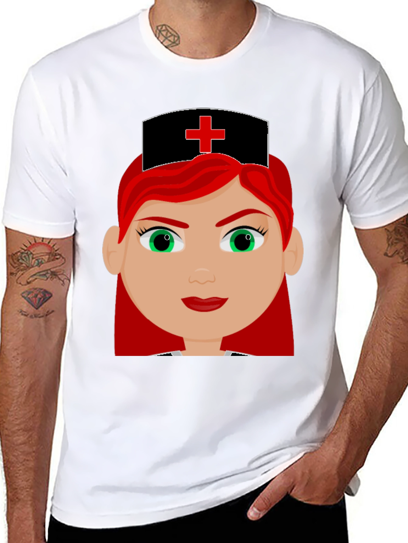 Cartoon Nurse Graphic Tee - Unisex Black T-Shirt