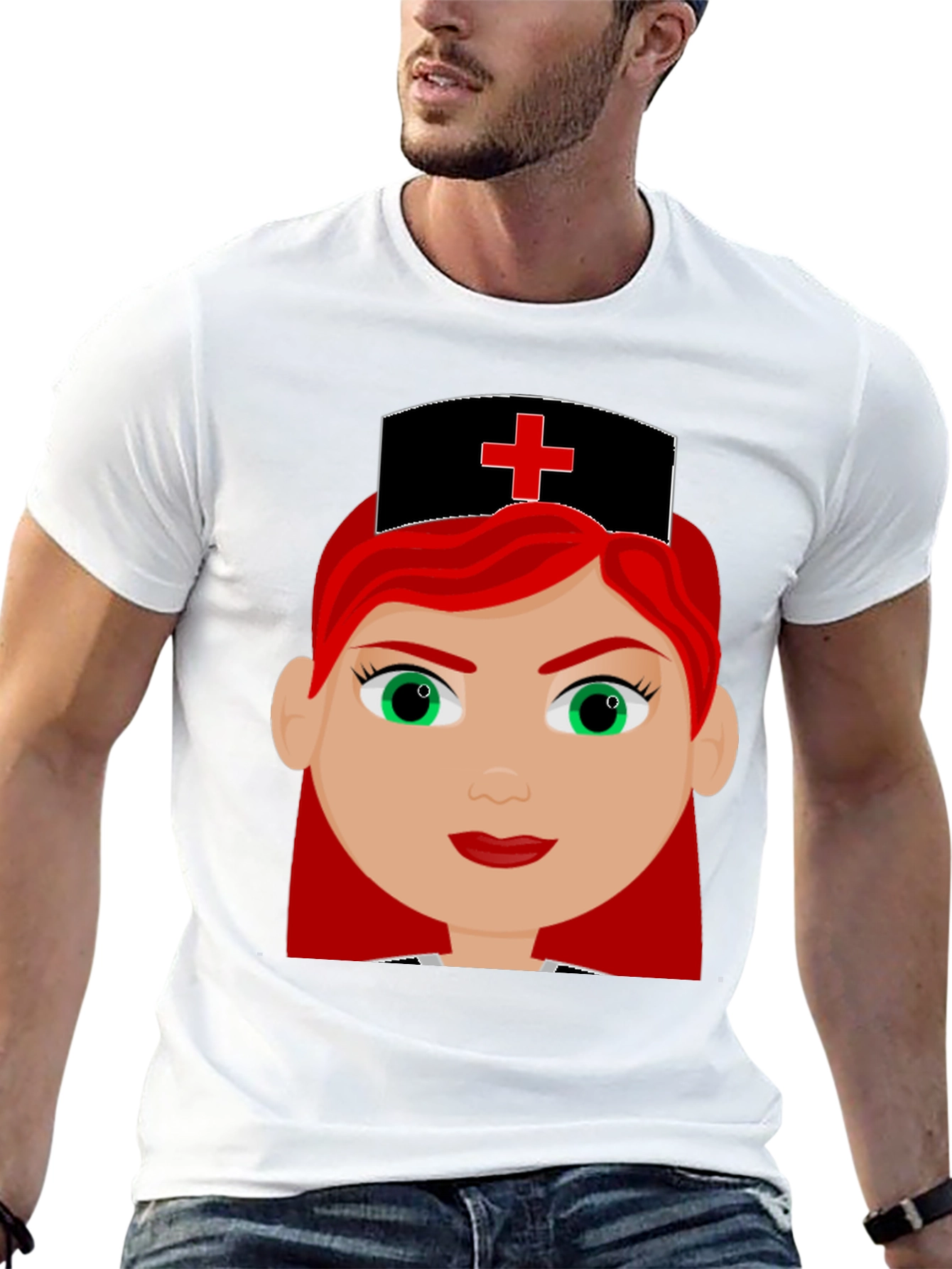 Cartoon Nurse Graphic Tee - Unisex Black T-Shirt