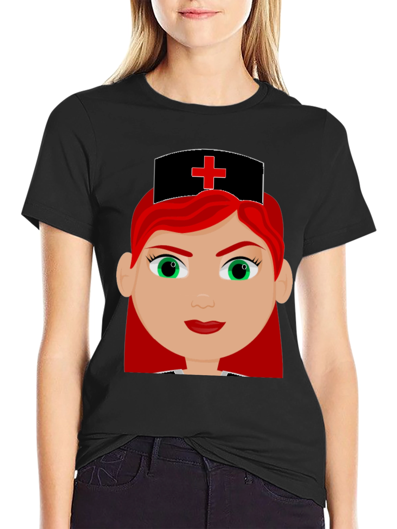 Cartoon Nurse Graphic Tee - Unisex Black T-Shirt