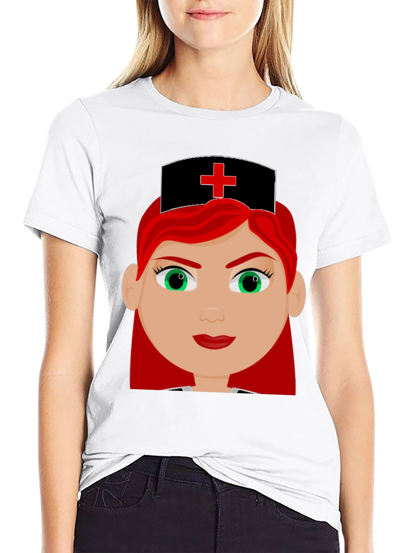 Cartoon Nurse Graphic Tee - Unisex Black T-Shirt