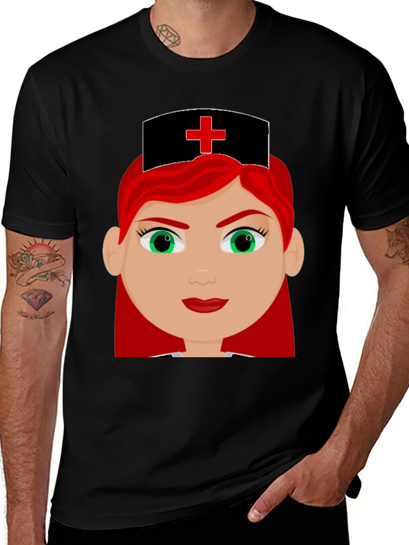 Cartoon Nurse Graphic Tee - Unisex Black T-Shirt