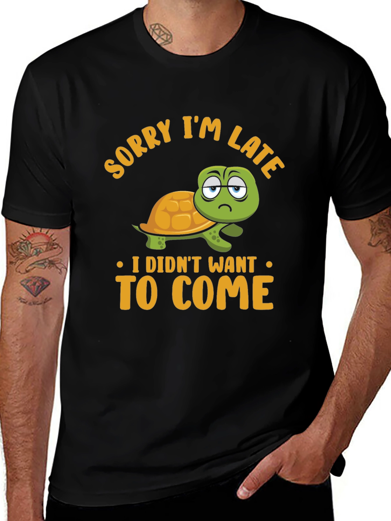 Funny Turtle Graphic T-Shirt - Sorry Im Late