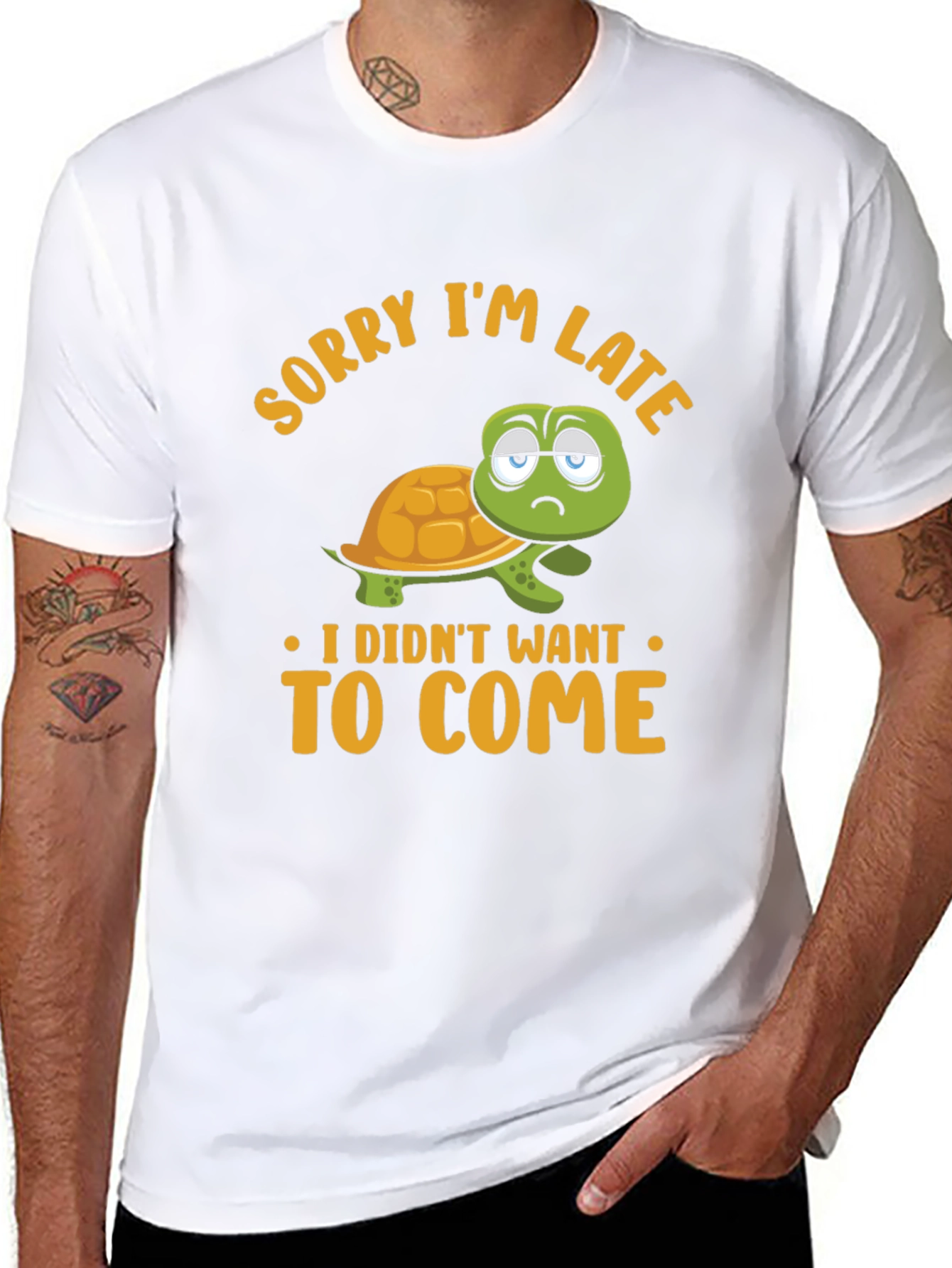 Funny Turtle Graphic T-Shirt - Sorry Im Late