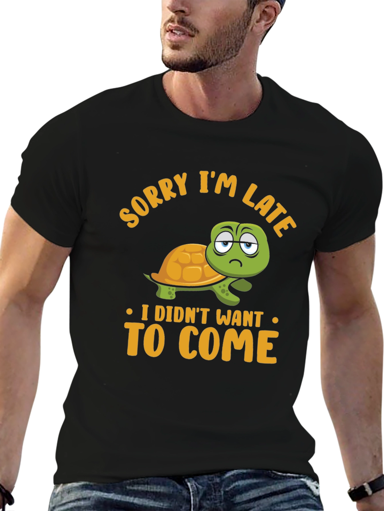 Funny Turtle Graphic T-Shirt - Sorry Im Late