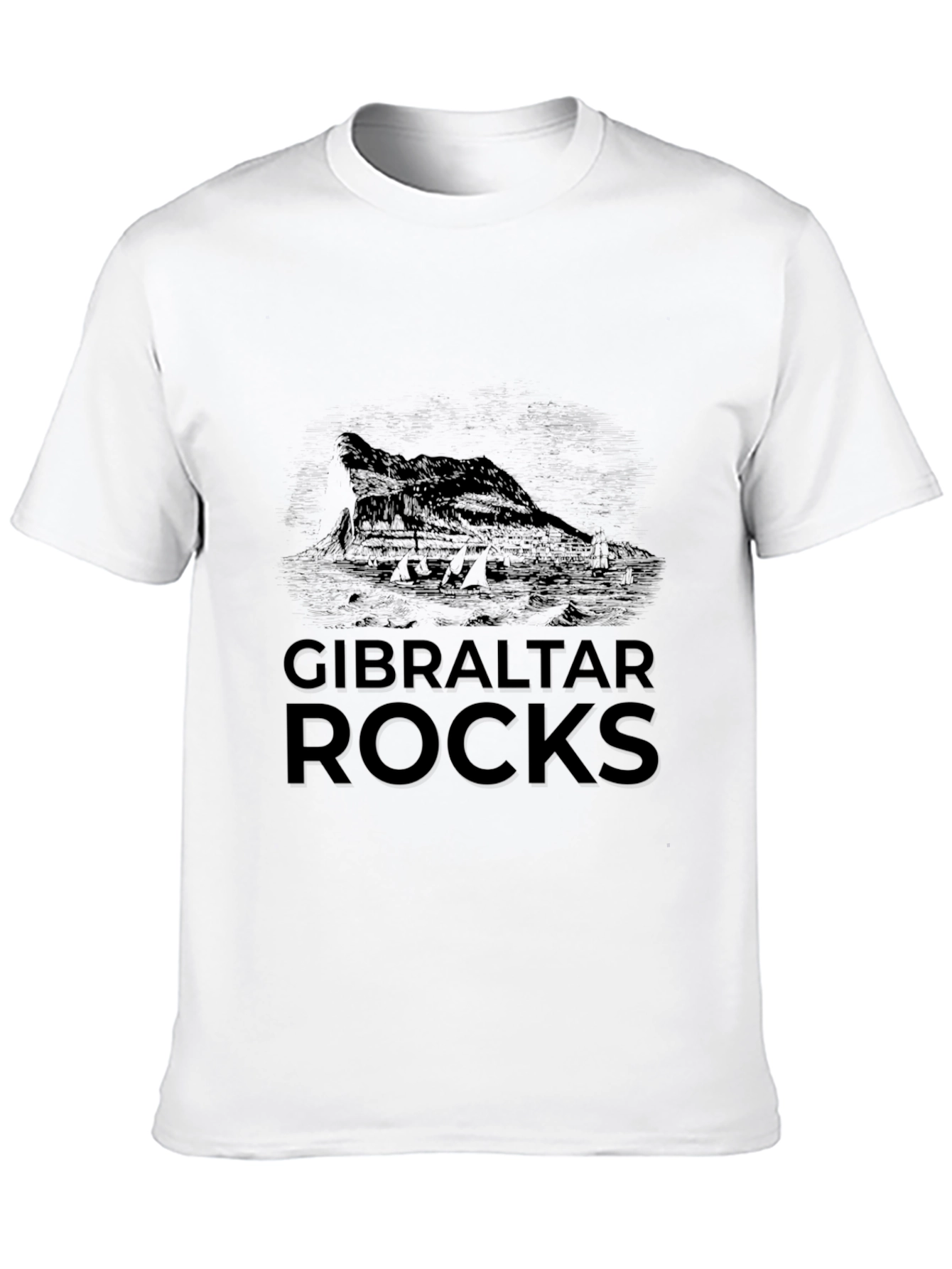 Gibraltar Rocks Graphic Tee - Black Cotton Casual T-Shirt