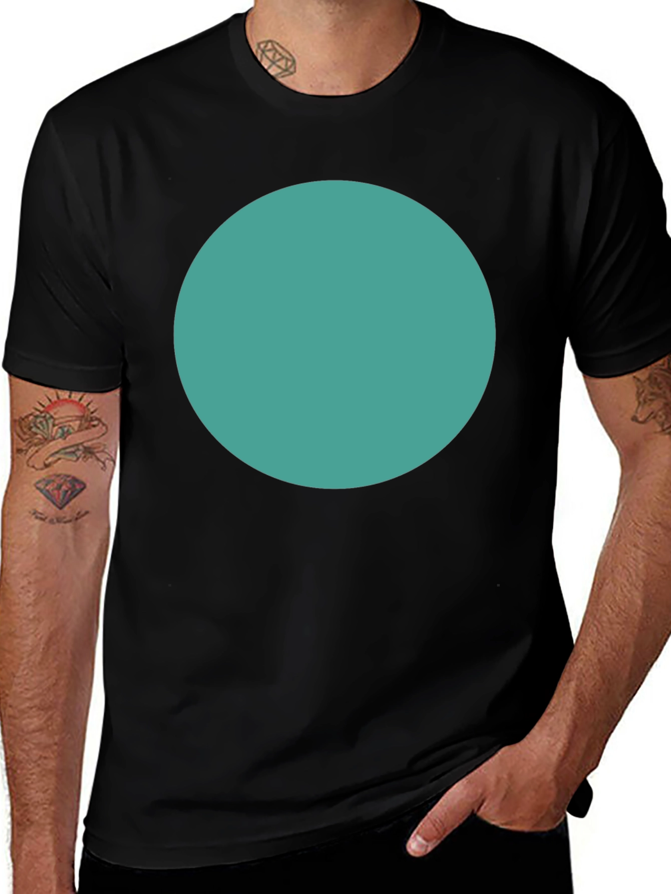 Minimalist Black T-Shirt with Teal Circle Design