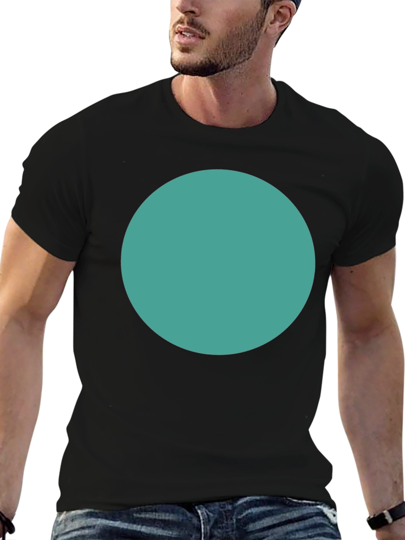 Minimalist Black T-Shirt with Teal Circle Design