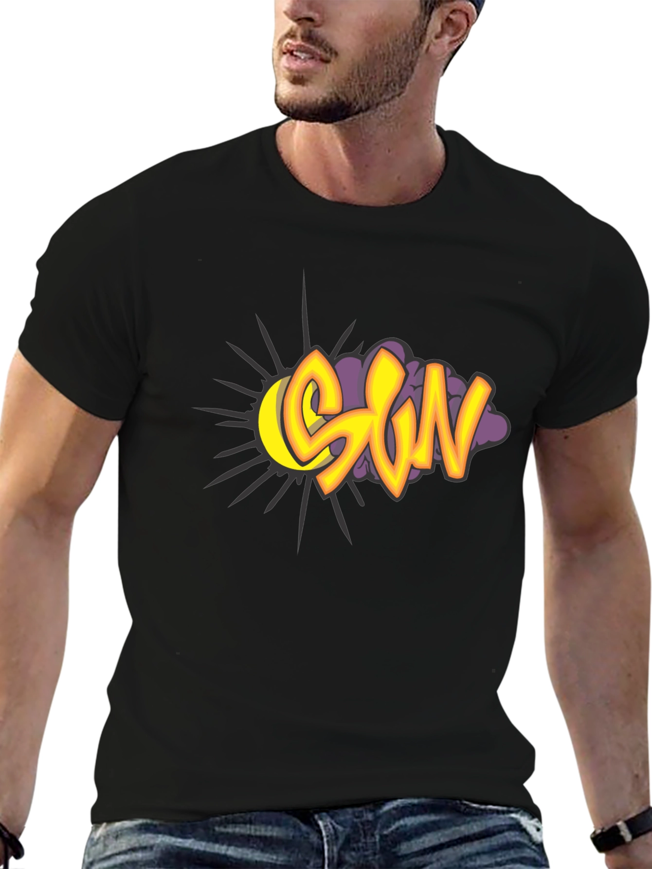 Black SUN Graphic Print Tee