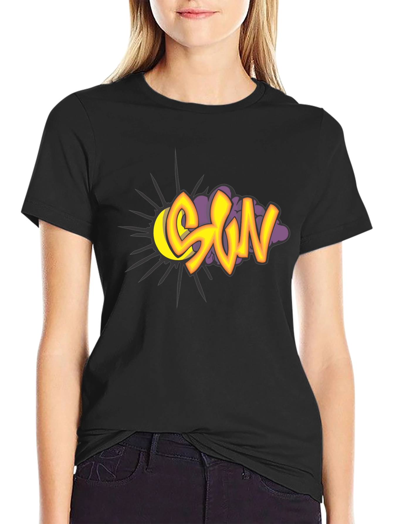 Black SUN Graphic Print Tee