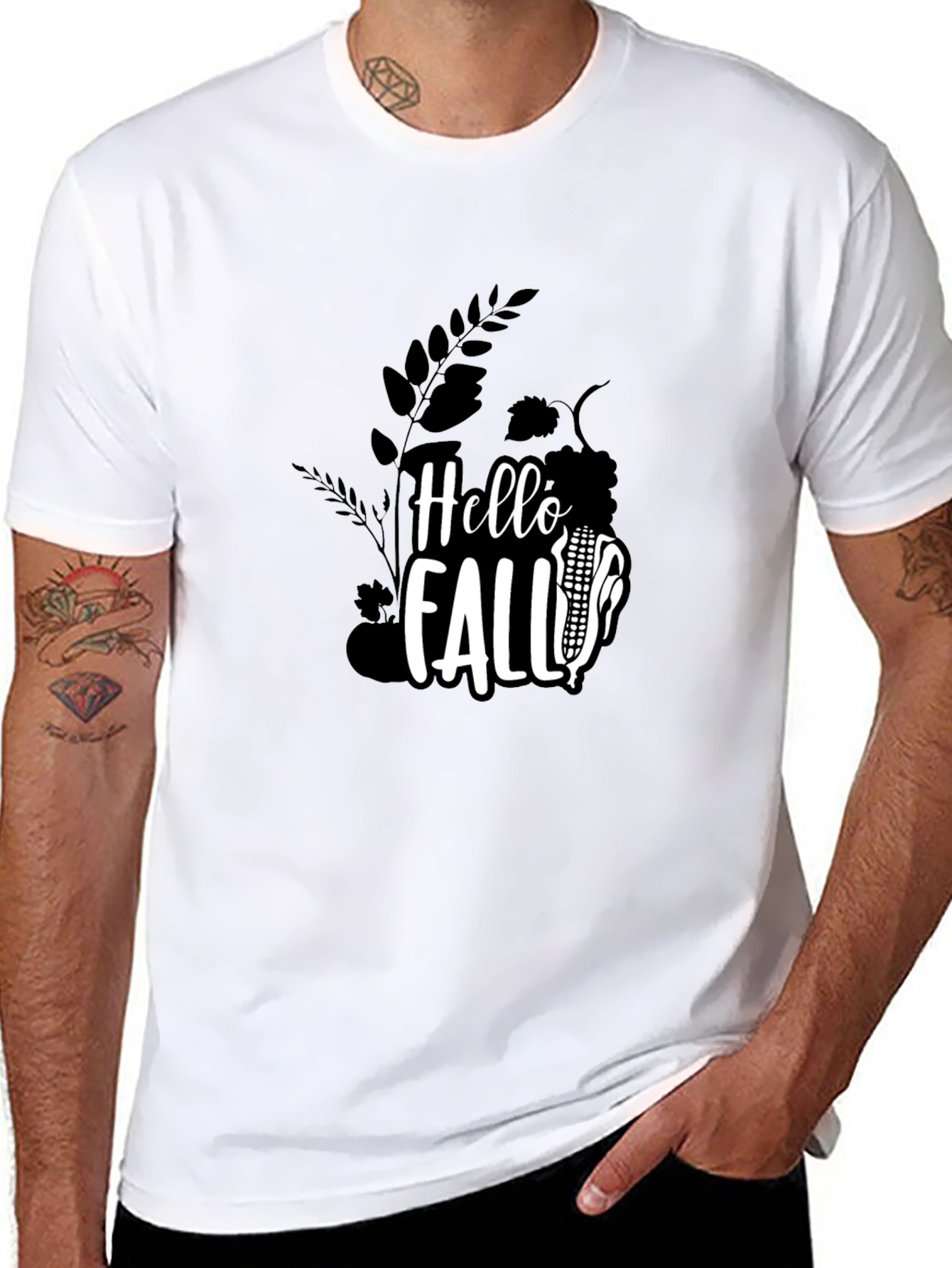 Hello Fall Graphic Tee - Black Cotton Shirt