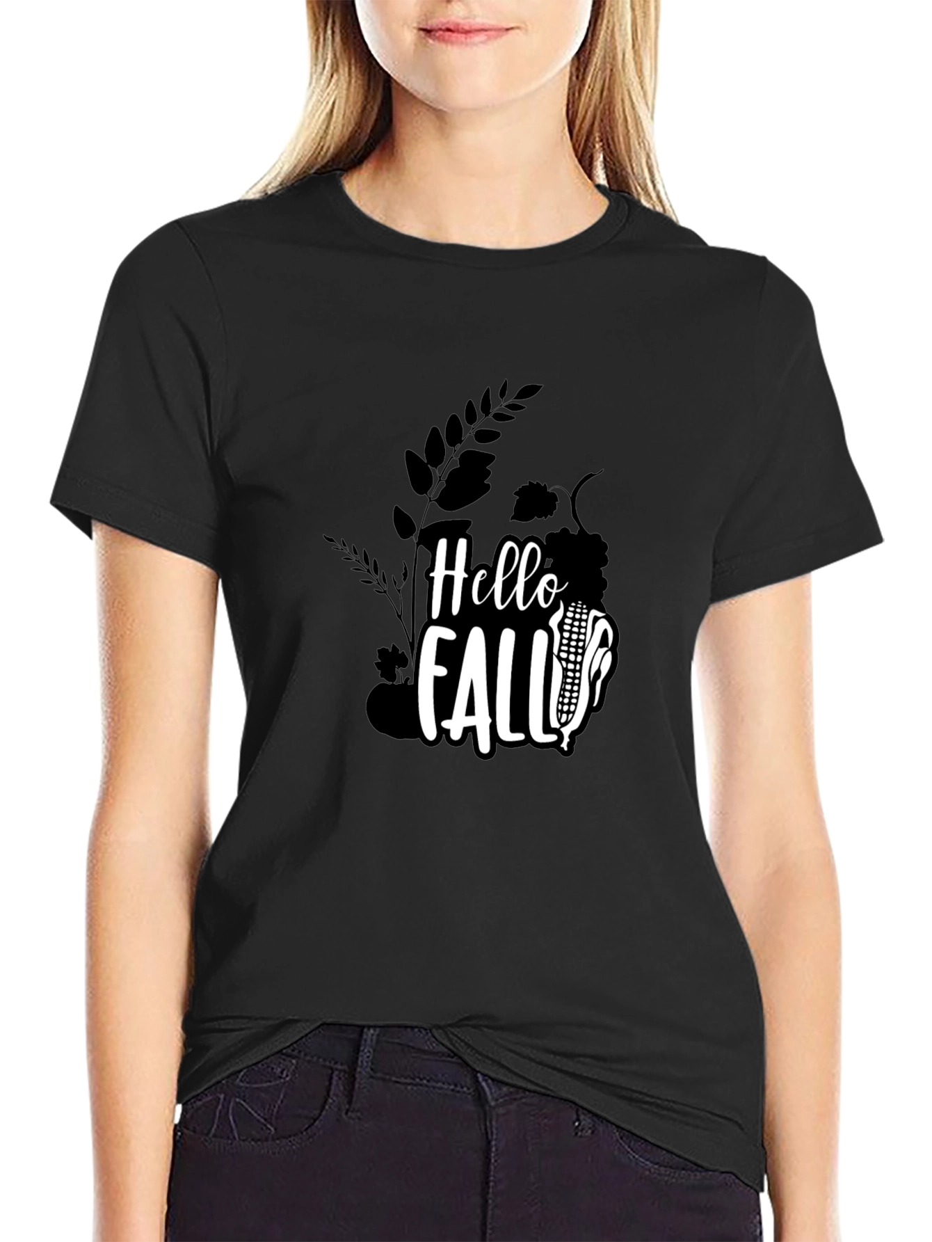Hello Fall Graphic Tee - Black Cotton Shirt