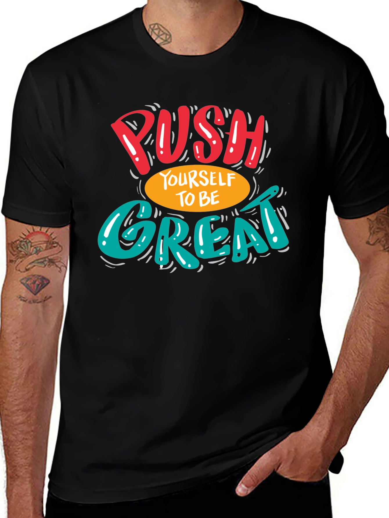 Motivational Push Yourself Black T-Shirt