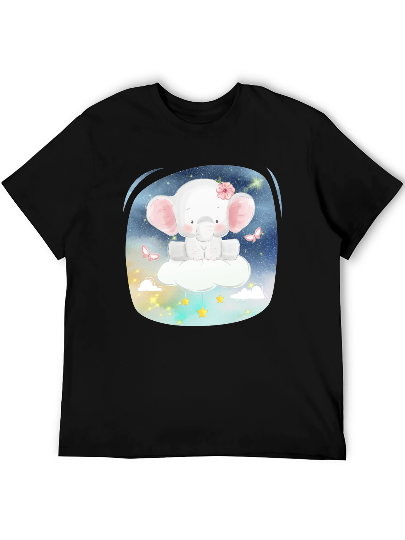 Cute Elephant on Cloud T-Shirt - Black
